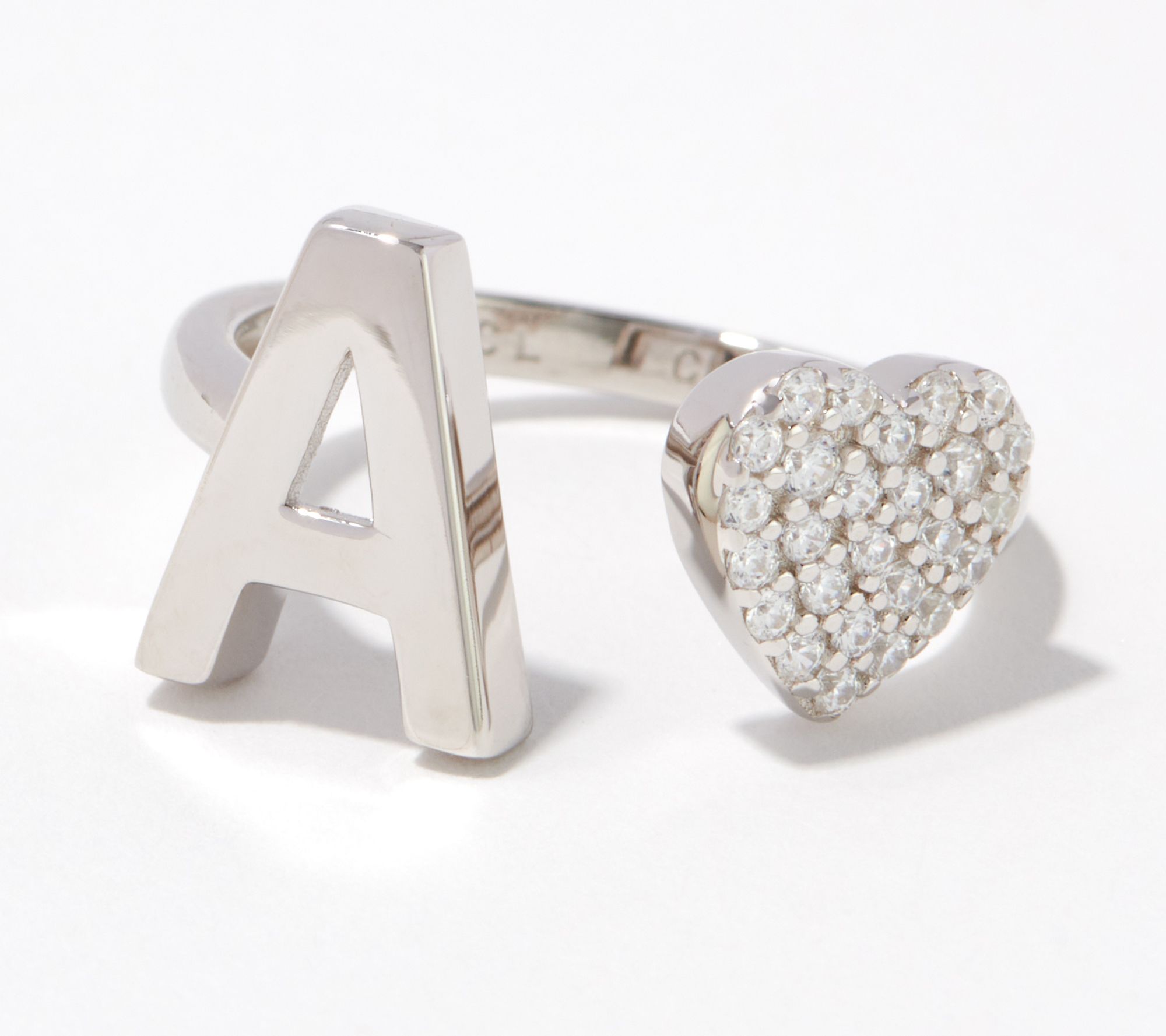 Diamonique x Jennifer Miller Initial Heart Ring, Sterling Silver