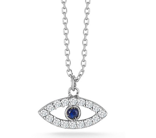 Luminosa Gold Diamond & Sapphire Eye Pendant w/Chain, 14K