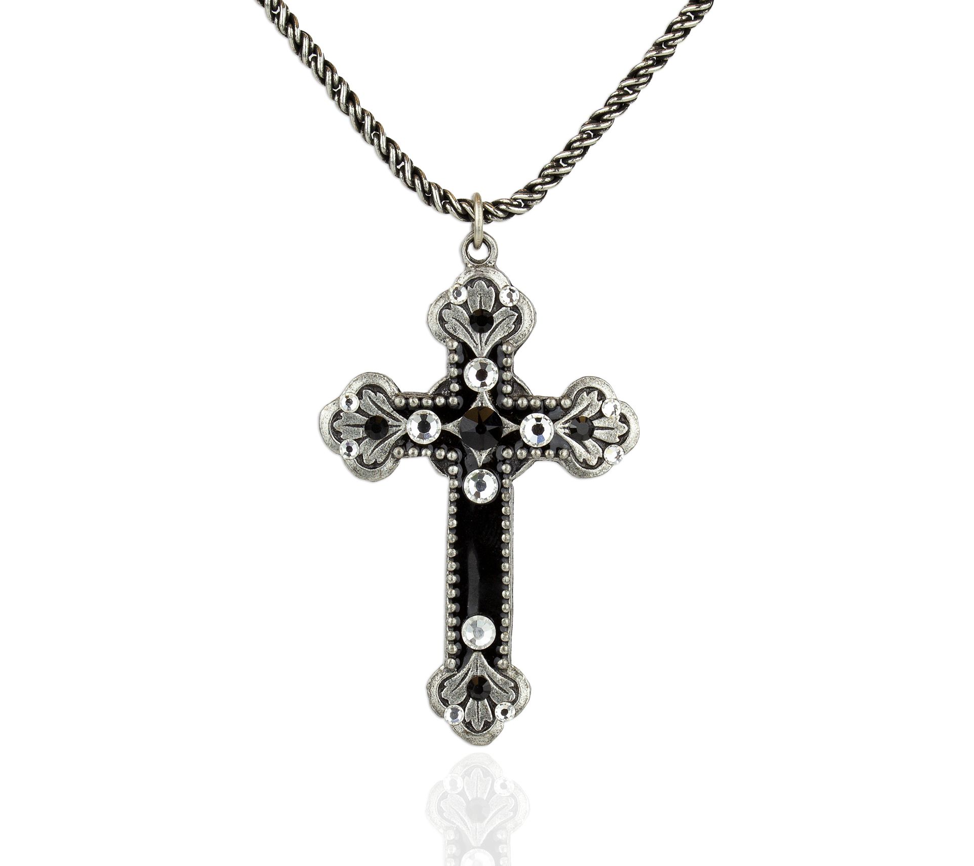 Anne Koplik Byzantine Black Enamel Cross Pendant with Chain