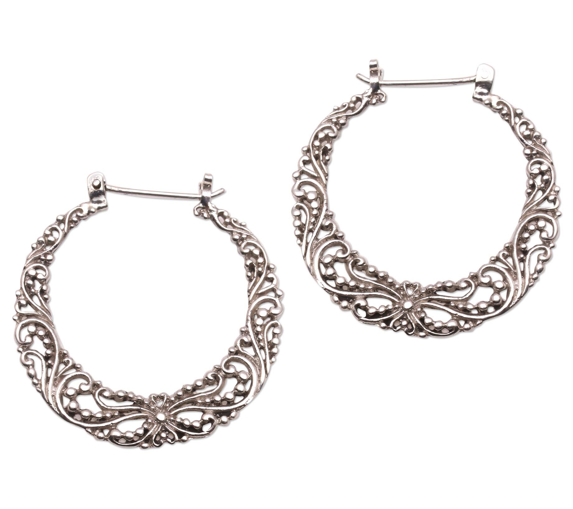 Novica Artisan Crafted Sterling Silver Balinese Hoop Earrings QVC