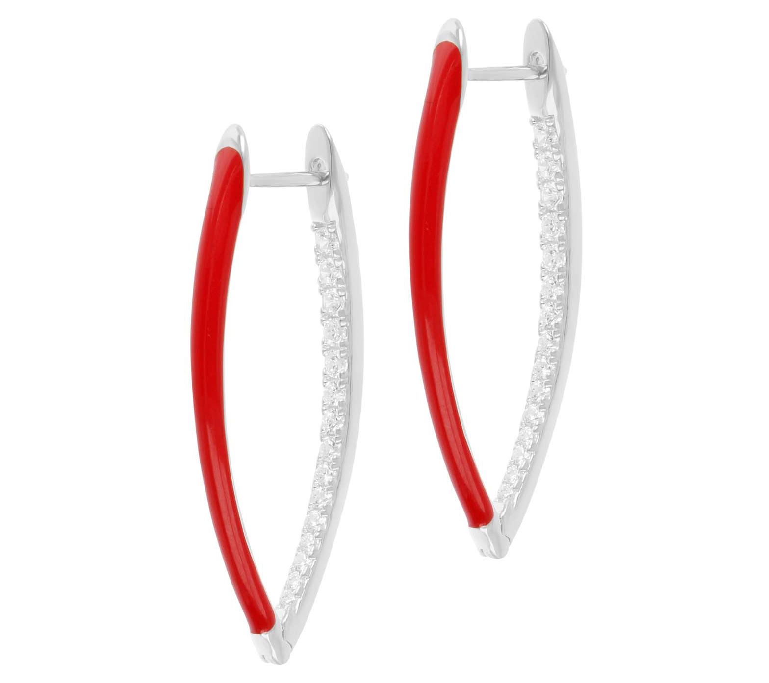 Diamonique 0.55 cttw Enamel Hoop Earrings, Sterling Silver