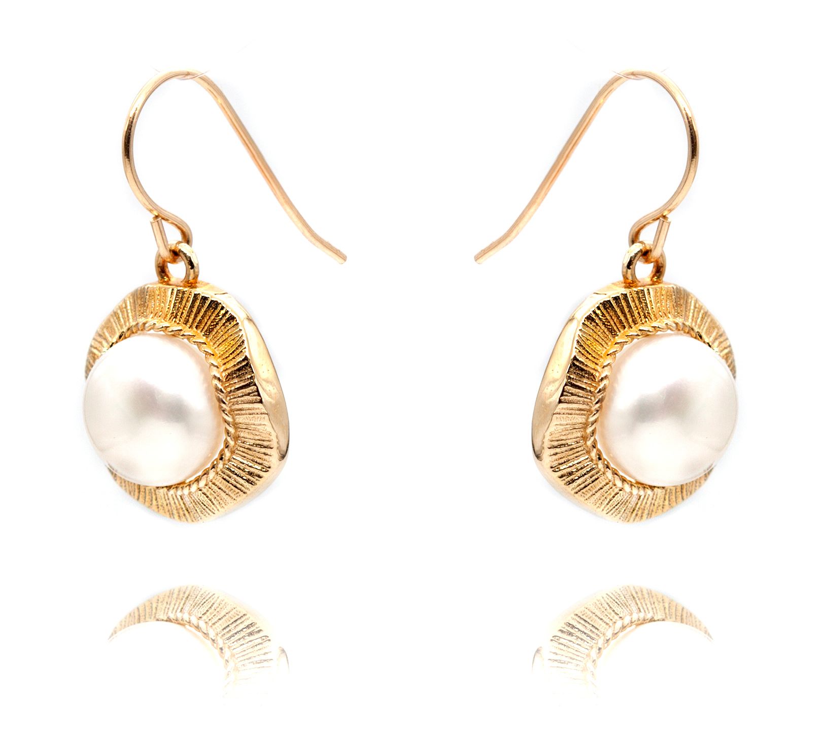 Adi Paz 14K Gold Cultured Pearl TexturedDangle Earrings