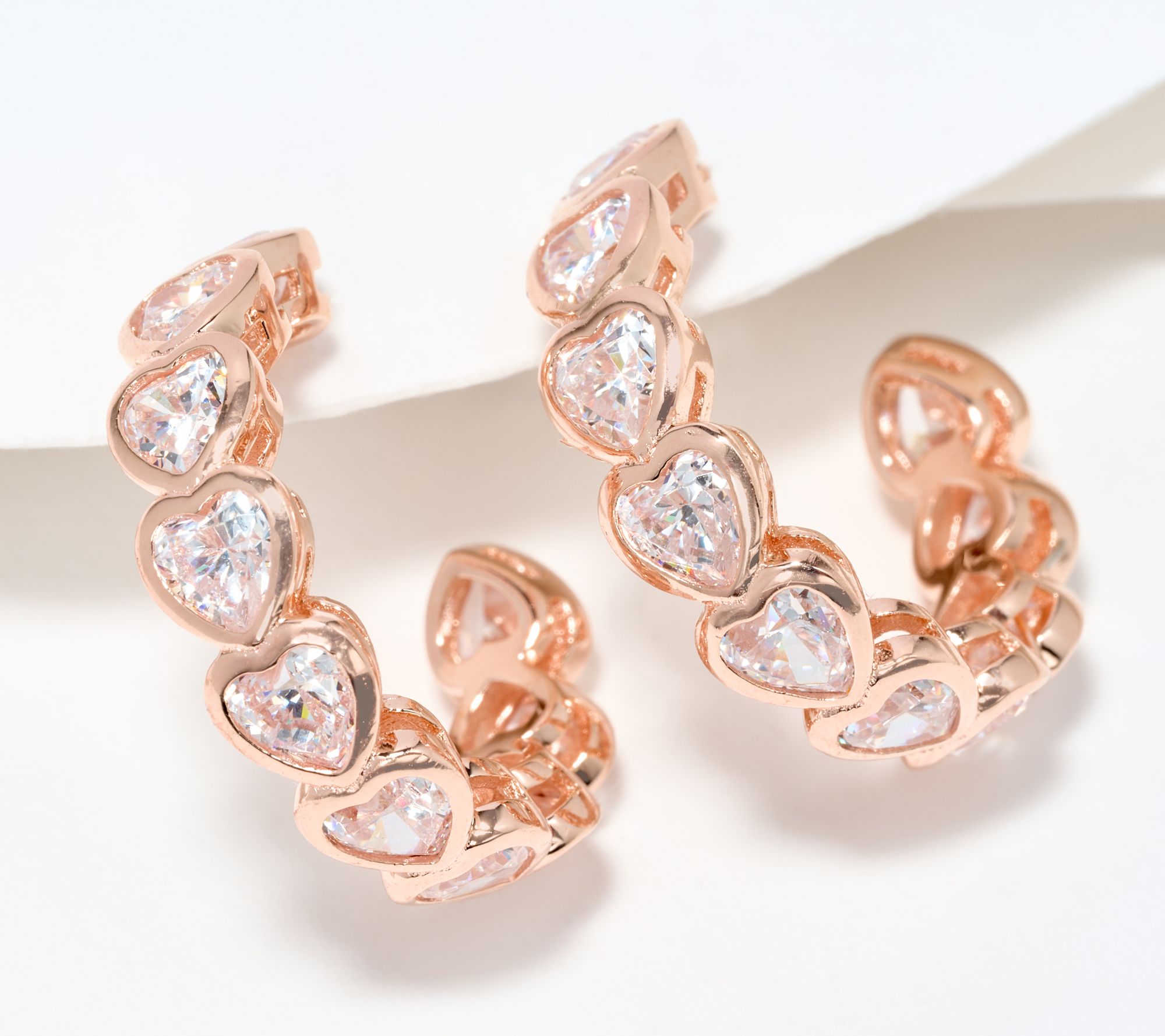 Diamonique Bezel Set Heart Hoop Earrings, Sterling Silver