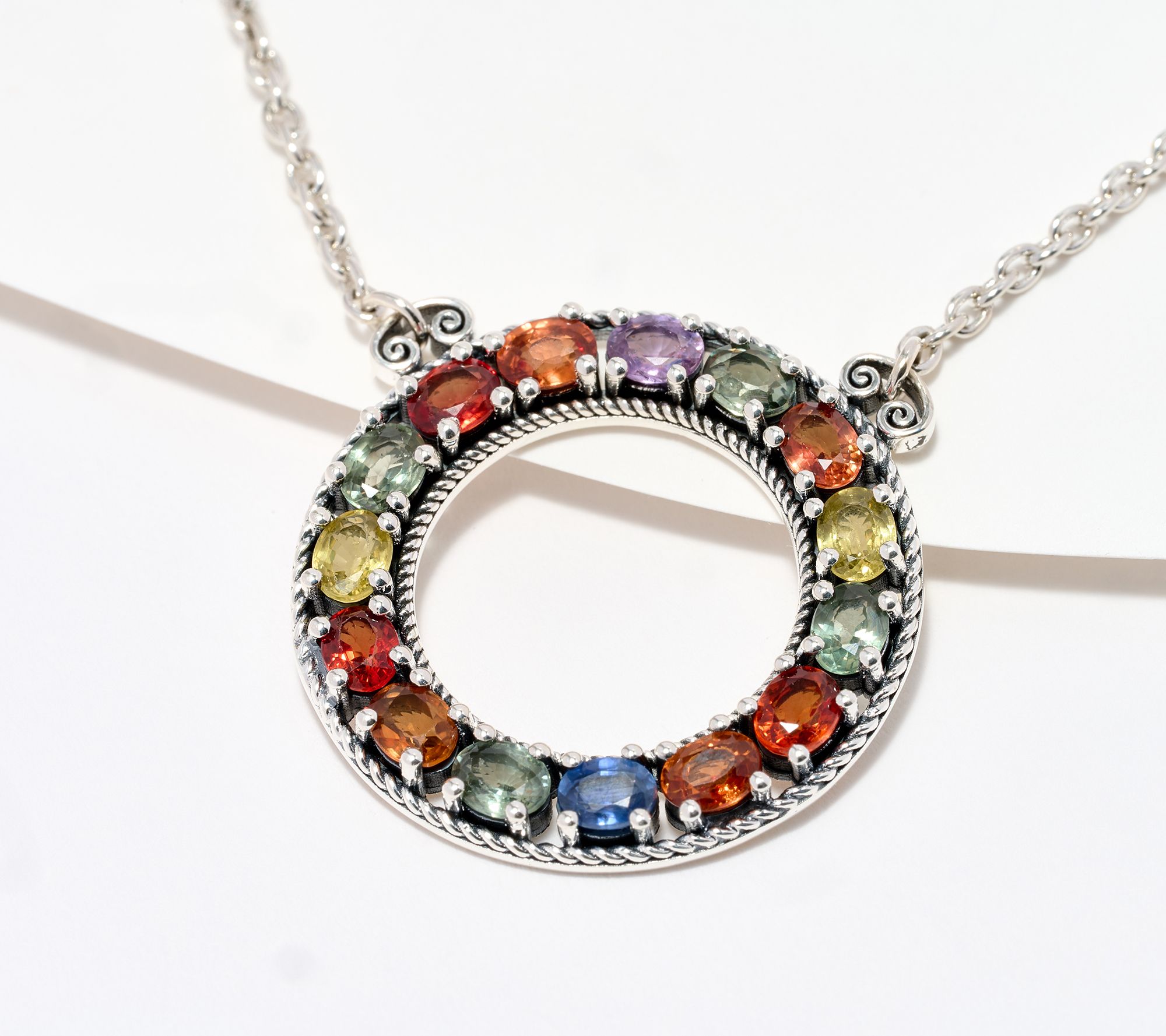 Artisan Crafted by Robert Manse Sterling Silver Multi Sapphire Circle Necklace