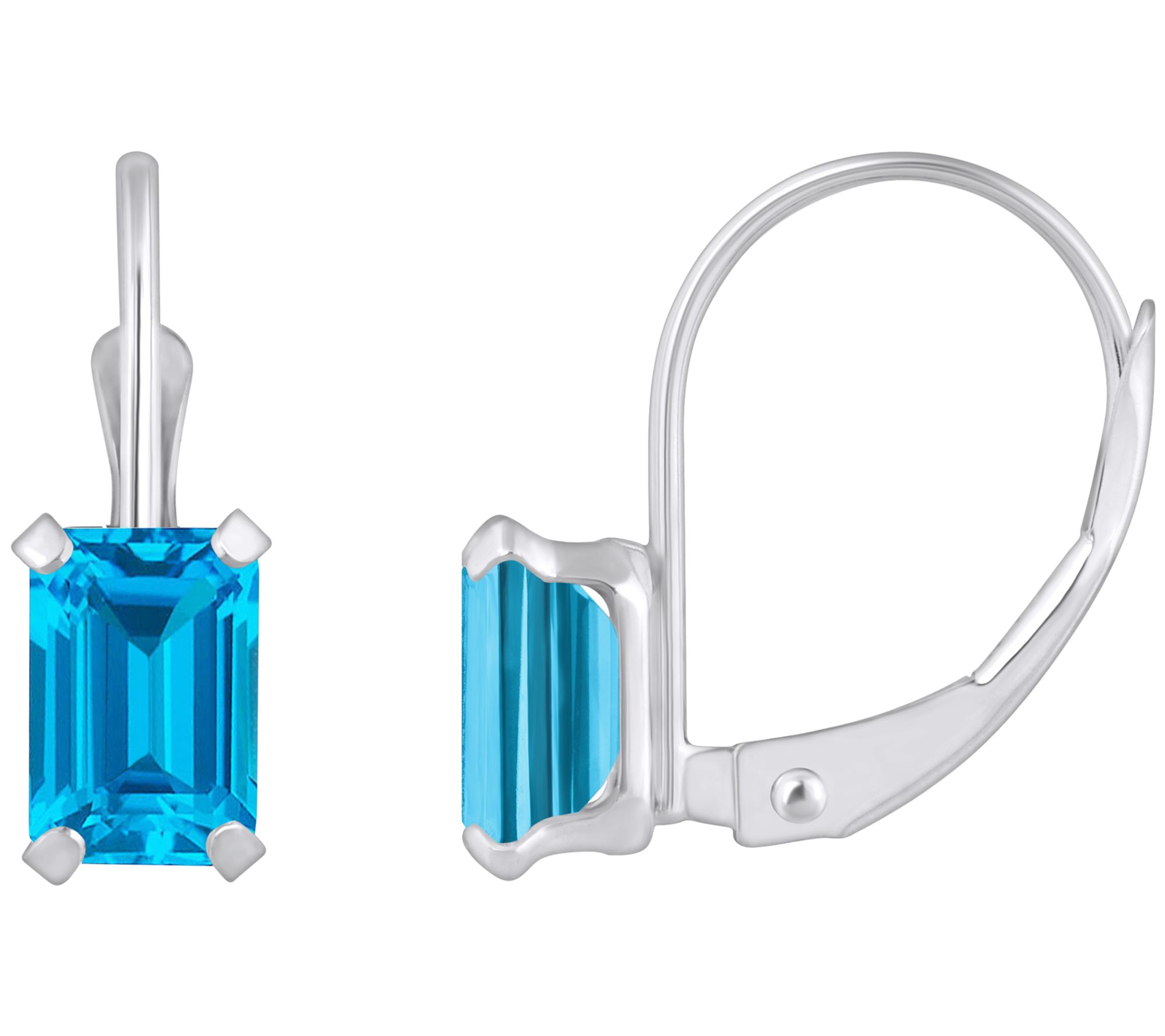 Affinity Gems Emerald Cut Leverback Earrings, 10K White Gold