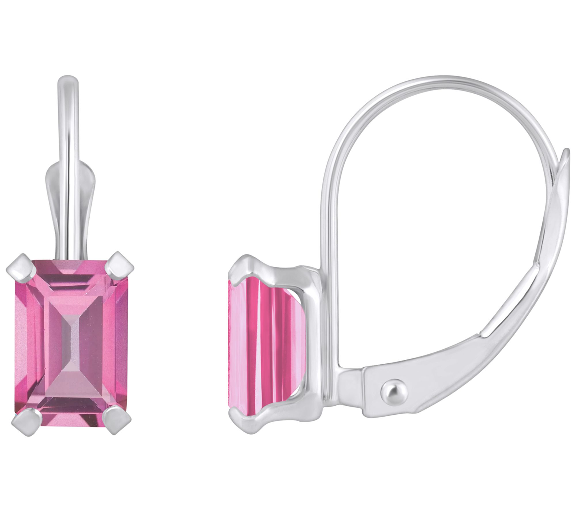 Affinity Gems Emerald Cut Leverback Earrings, 10K White Gold