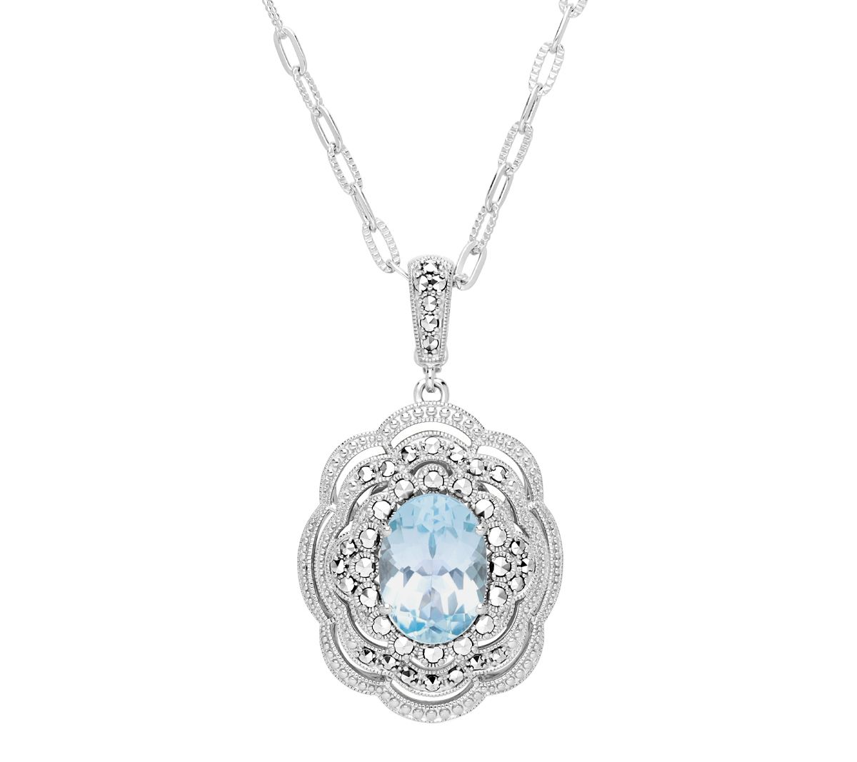 Dallas Prince Sterling Blue Topaz & Marcasite Pendant w/ Chain