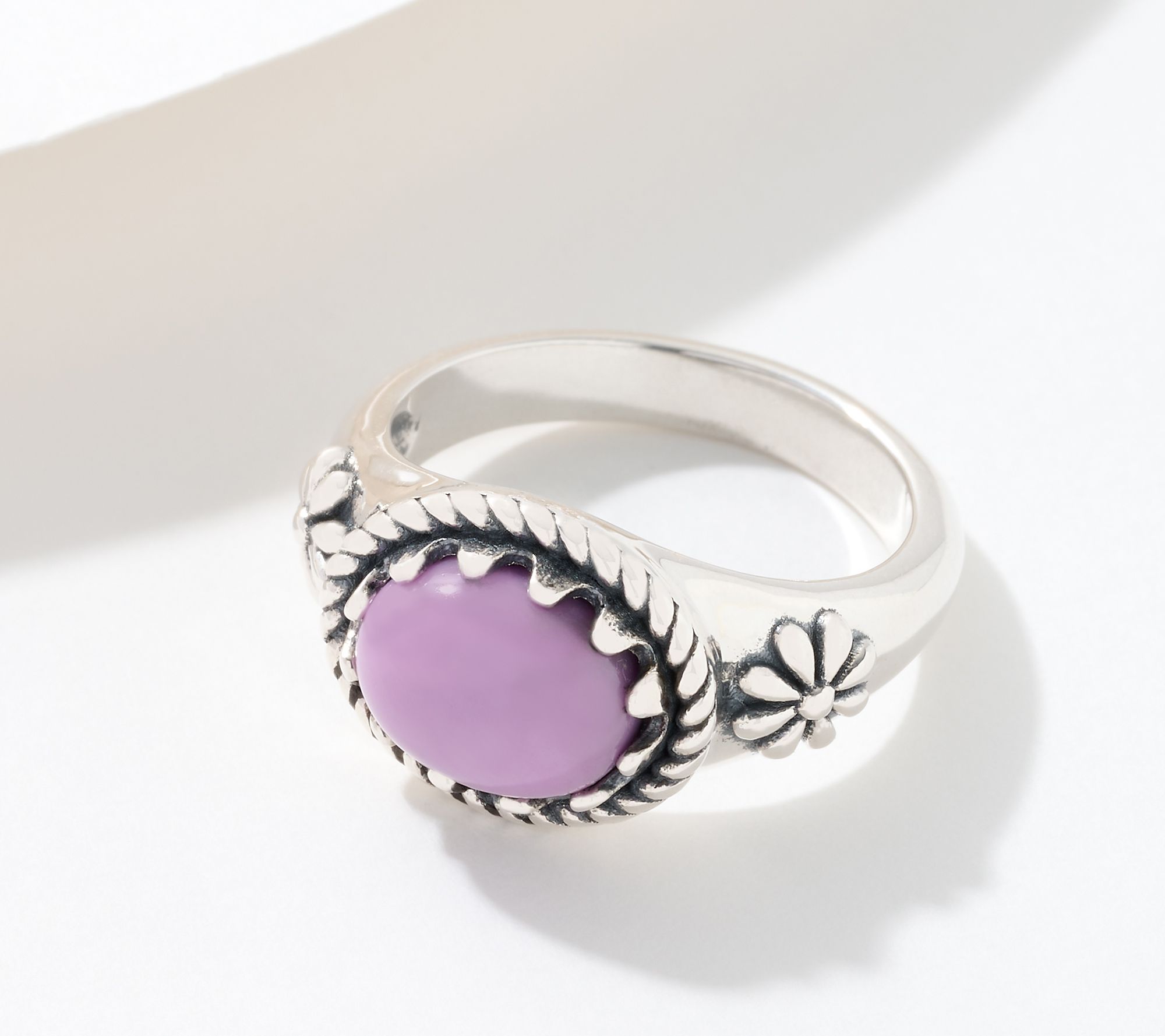American West East West Gemstone Concha Ring, Sterling Silver
