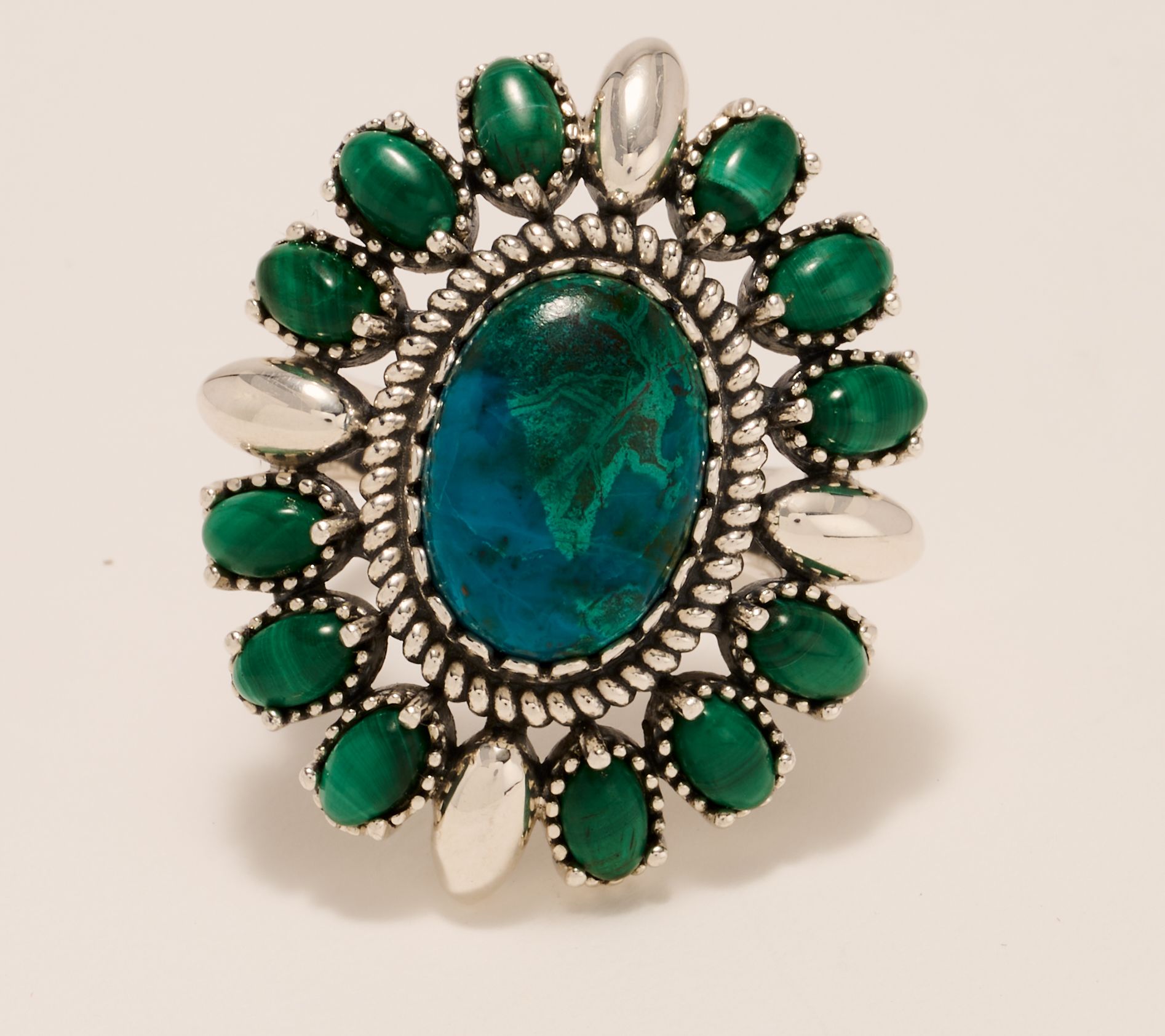 American West Sterling Silver Oval Shape Gemstone Cluster Ring