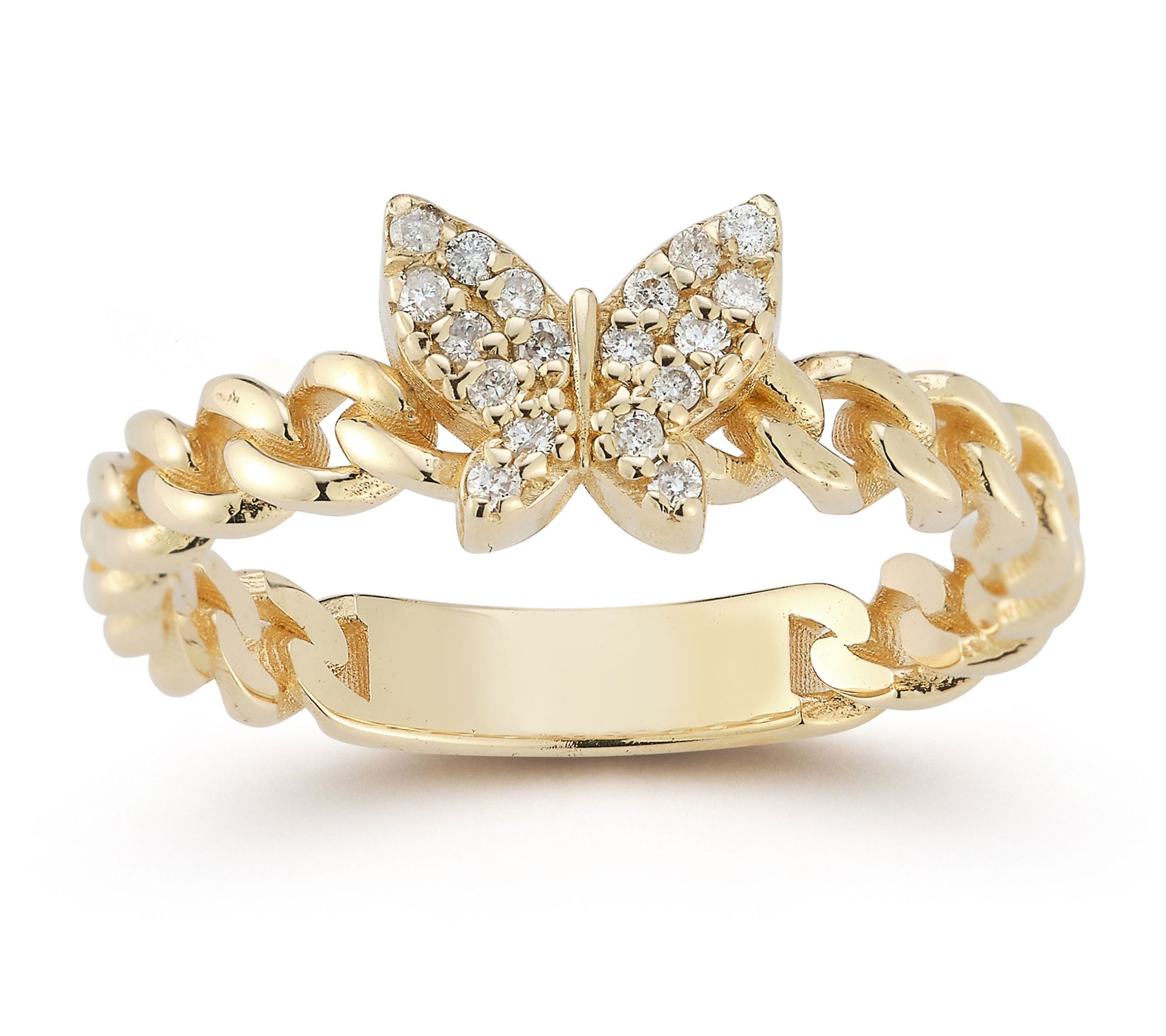 Luminosa Gold Diamond Butterfly Curb Link Ring,14K