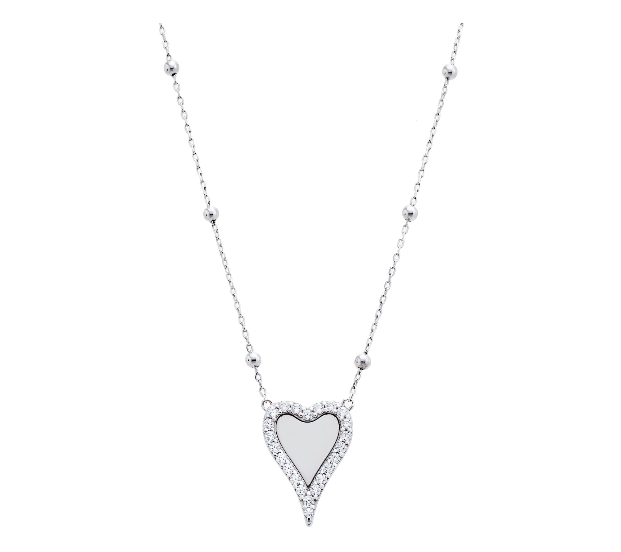 Diamonique x Jennifer Miller Pave Heart Necklace, Sterling