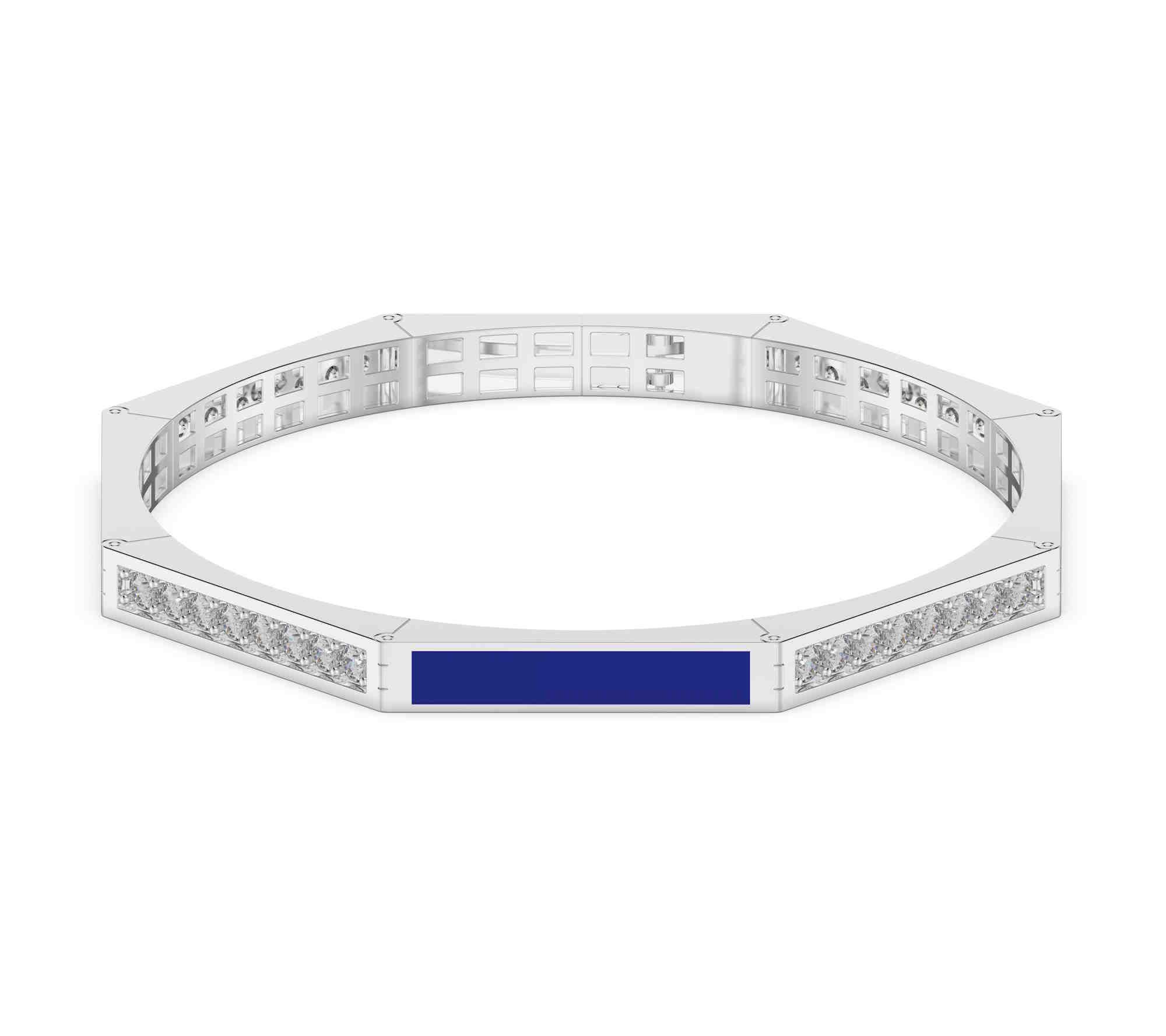 Vida Lab Diamonds Created Royal Blue Octagon Bangle, Sterling
