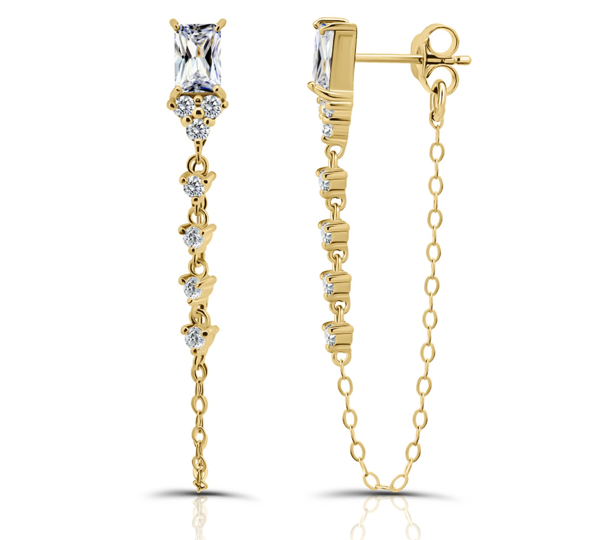 Diamonique 2.40 cttw Baguette Chain Earrings, Sterling Silver