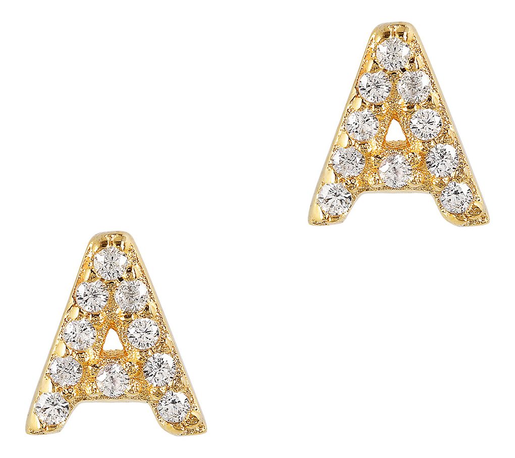 Diamonique Initial Stud Earrings, 14K Gold Plated