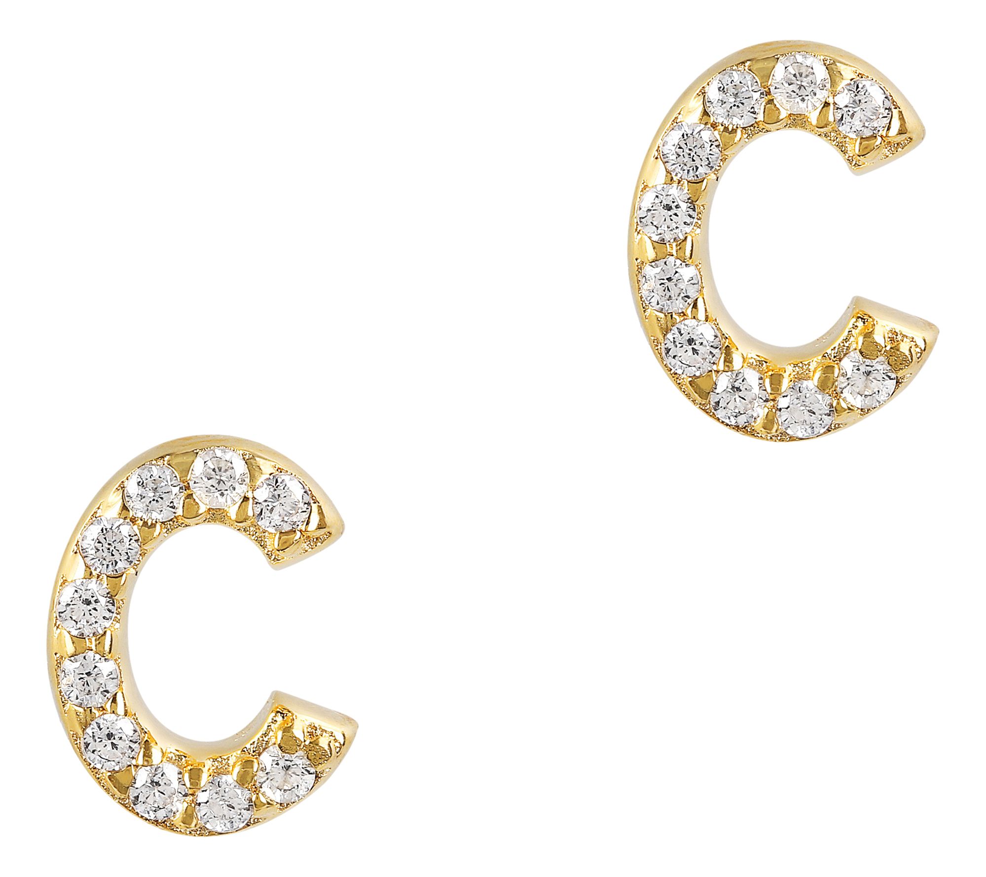 Diamonique Initial Stud Earrings, 14K Gold Plated
