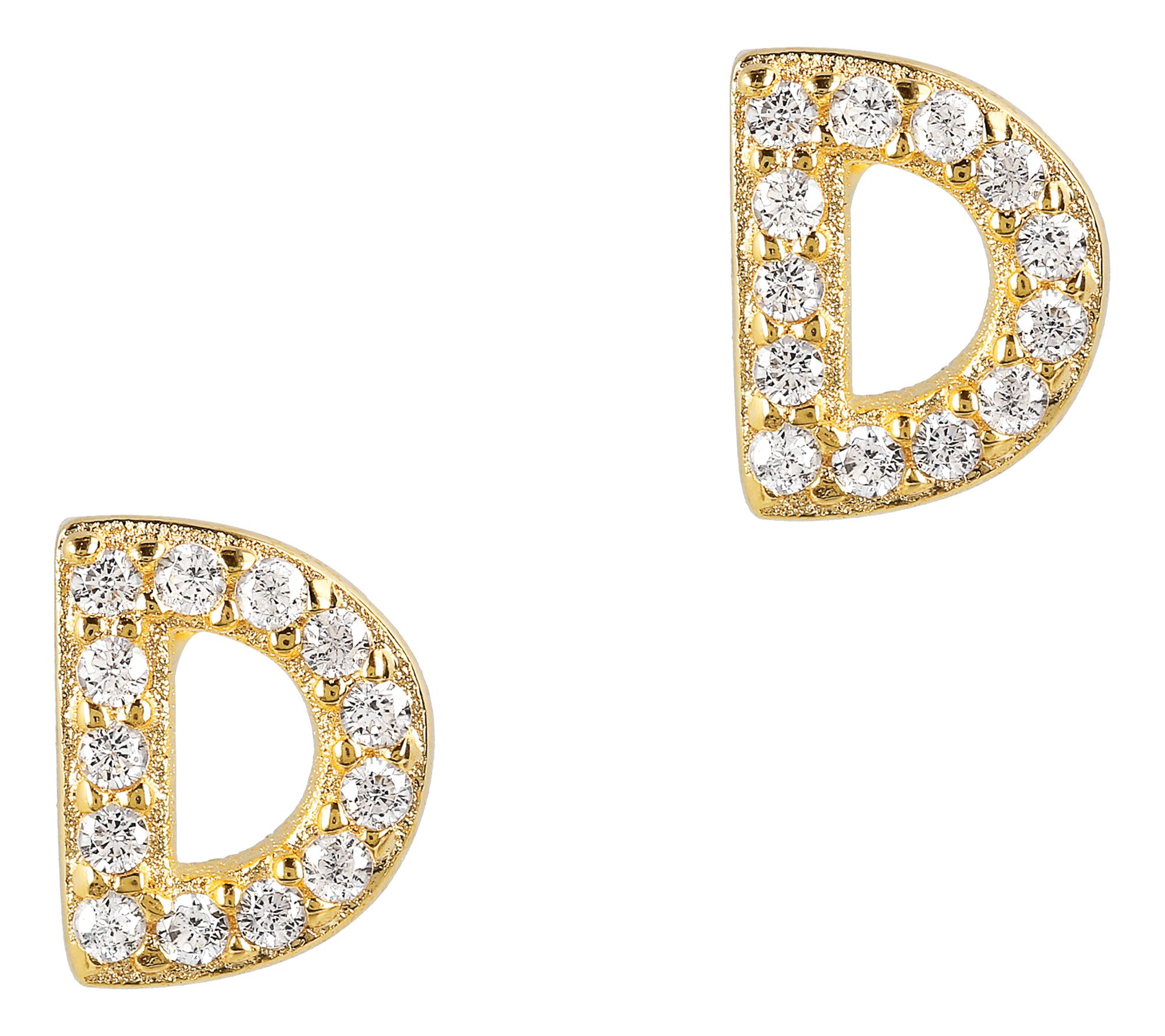 Diamonique Initial Stud Earrings, 14K Gold Plated
