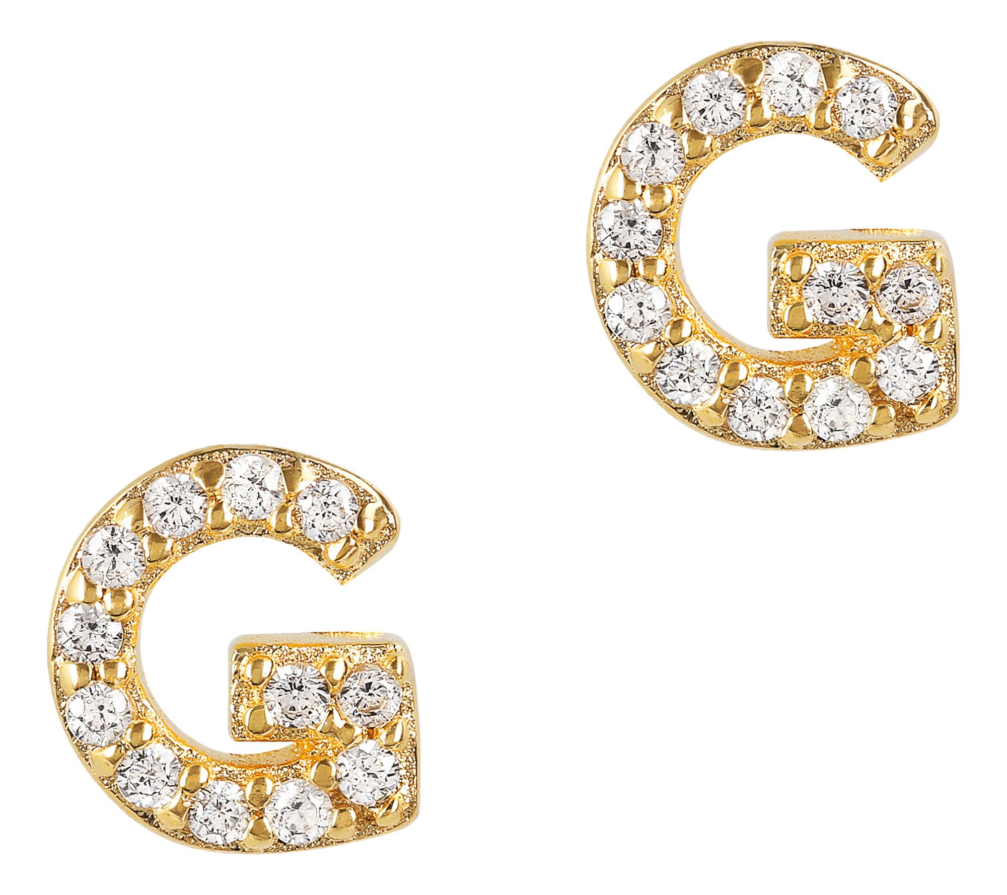 Diamonique Initial Stud Earrings, 14K Gold Plated