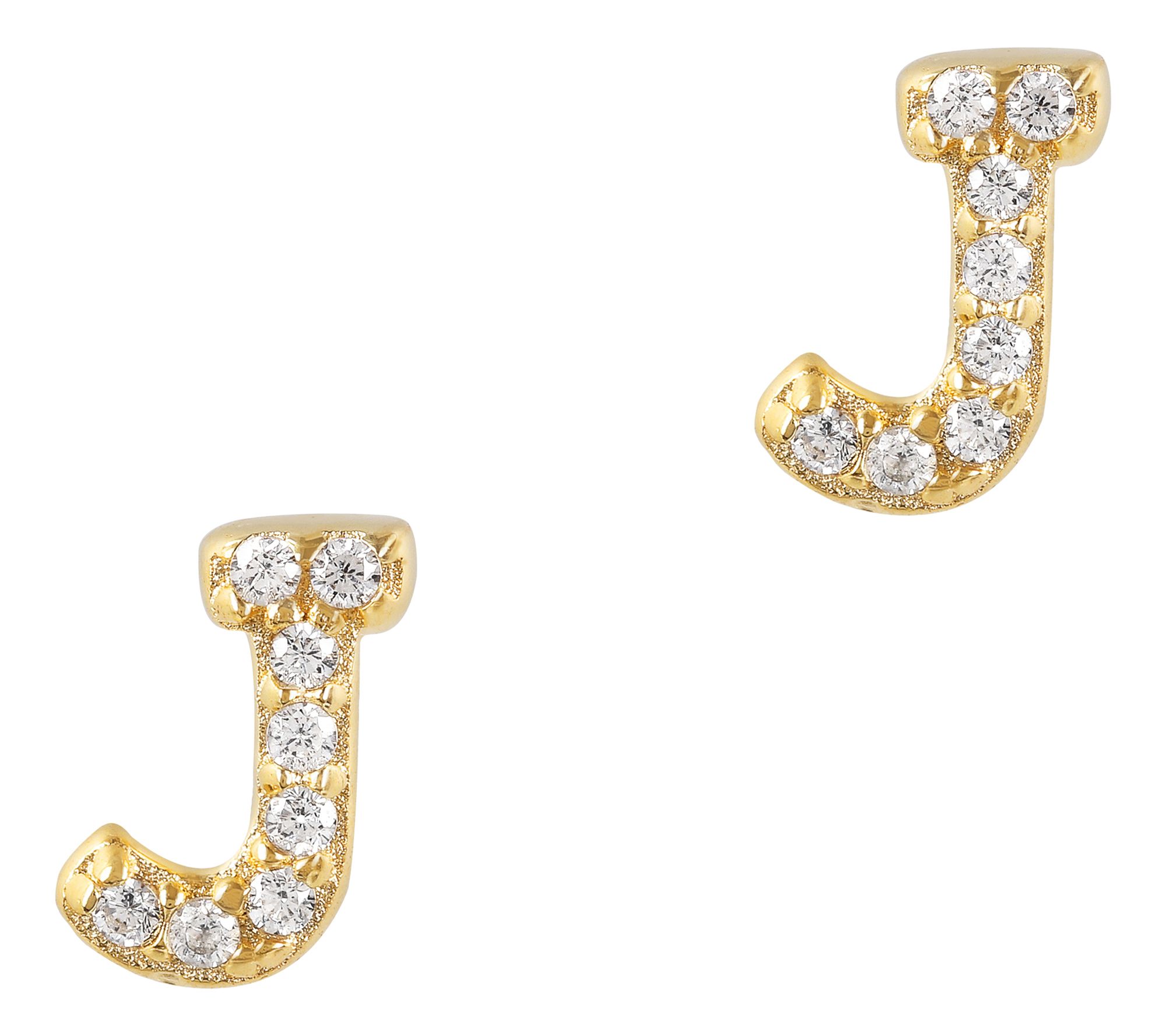 Diamonique Initial Stud Earrings, 14K Gold Plated