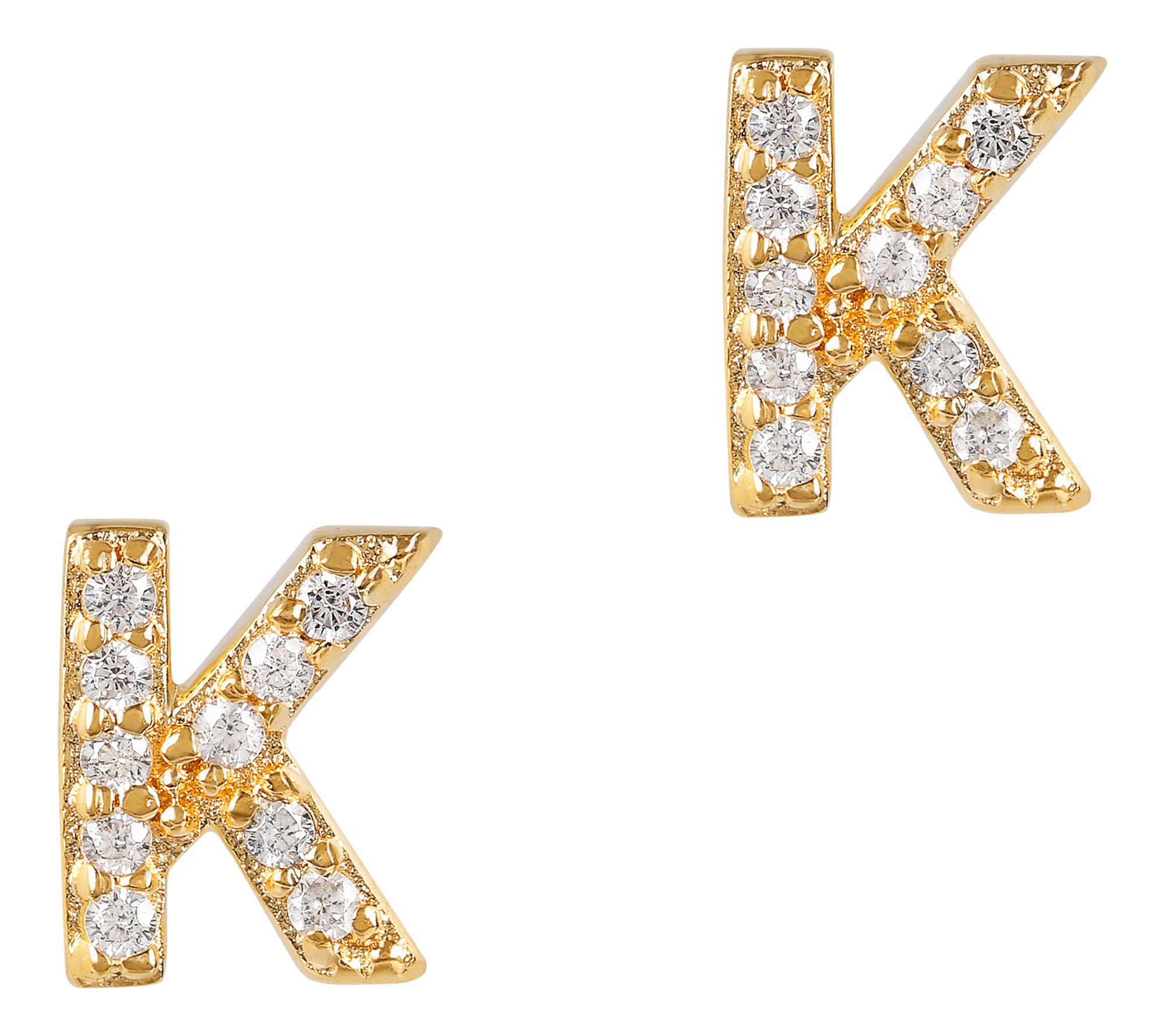 Diamonique Initial Stud Earrings, 14K Gold Plated
