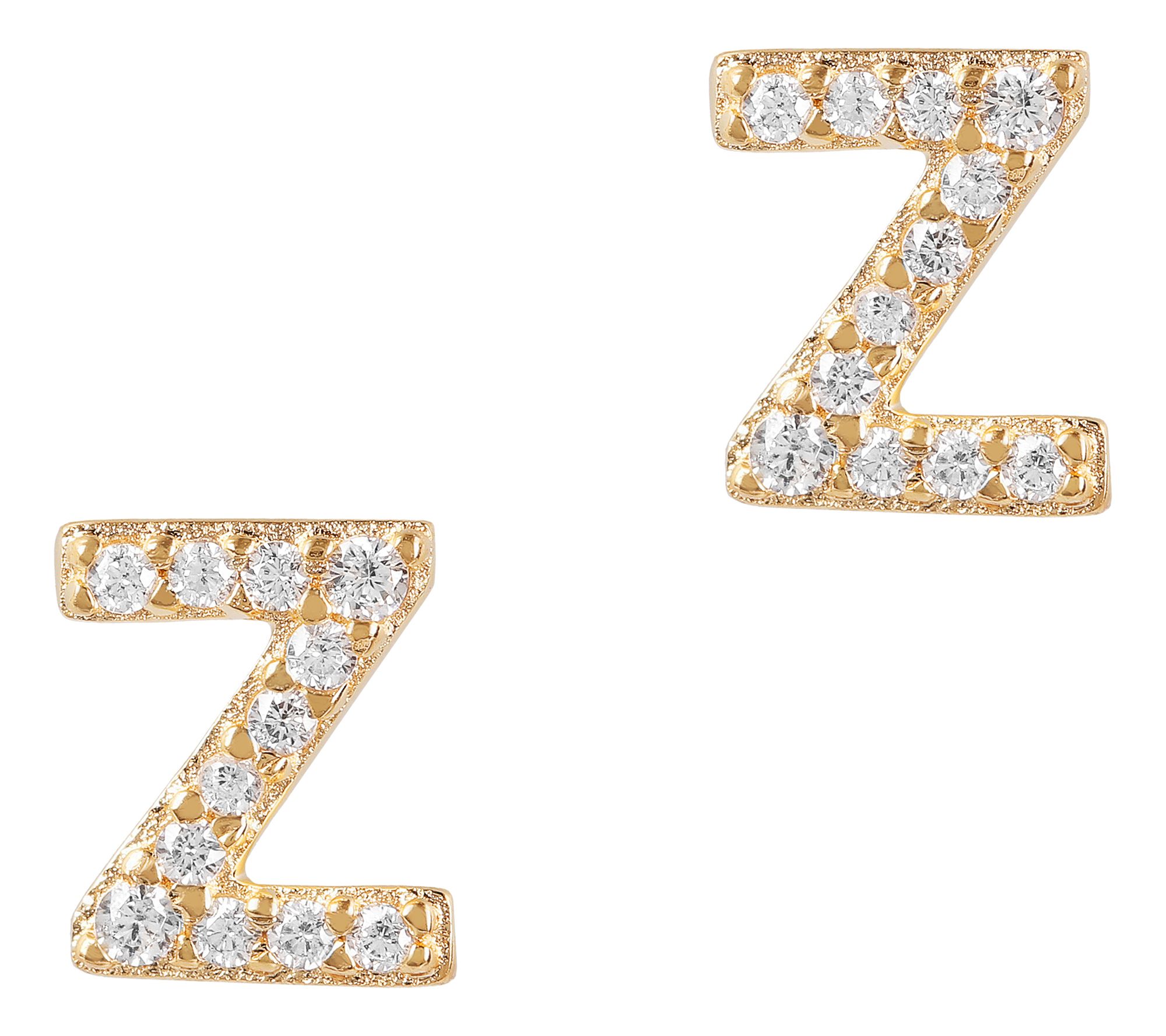 Diamonique Initial Stud Earrings, 14K Gold Plated