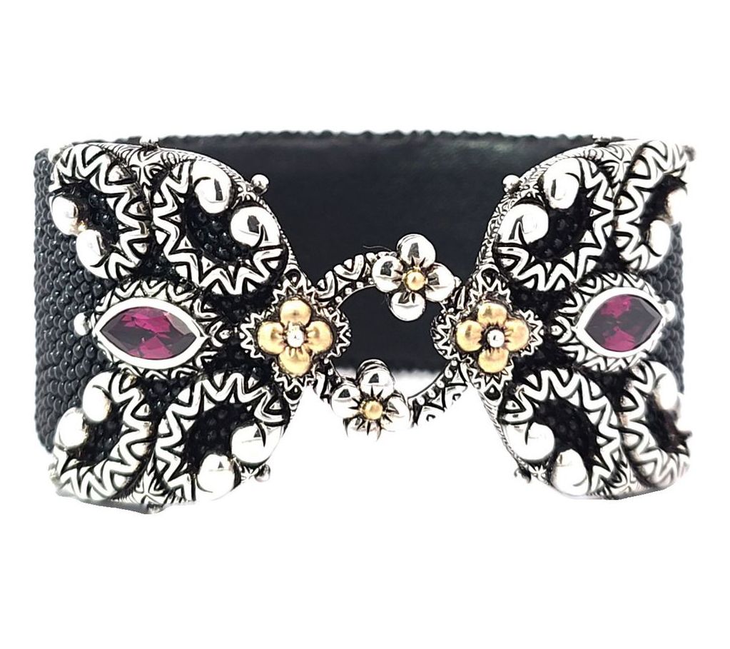 Barbara Bixby Sterling & 18K Gold Gemstone Leather Cuff