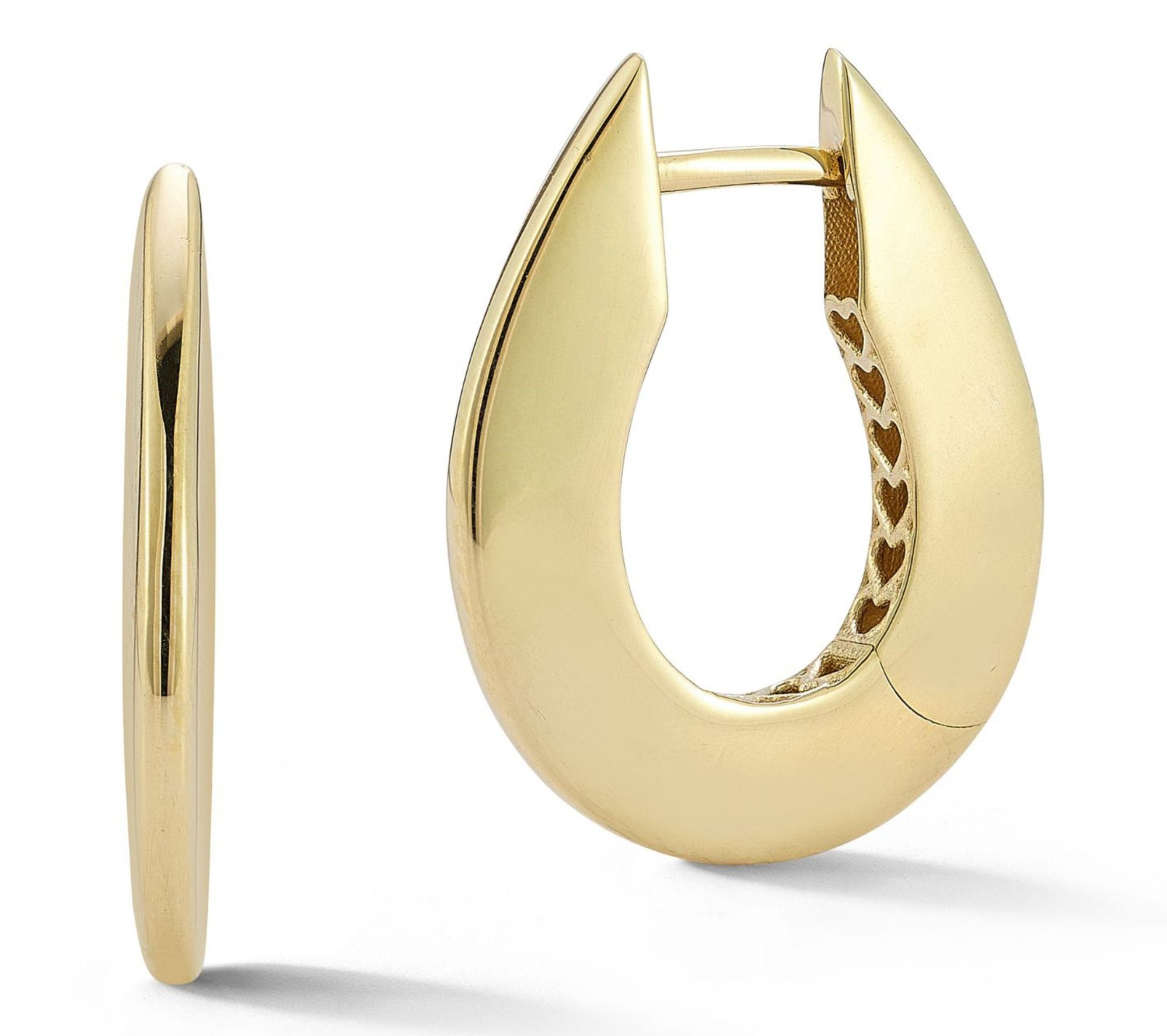 Italian Gold Polished Flat Oval Huggie Hoop Earrings, 14K