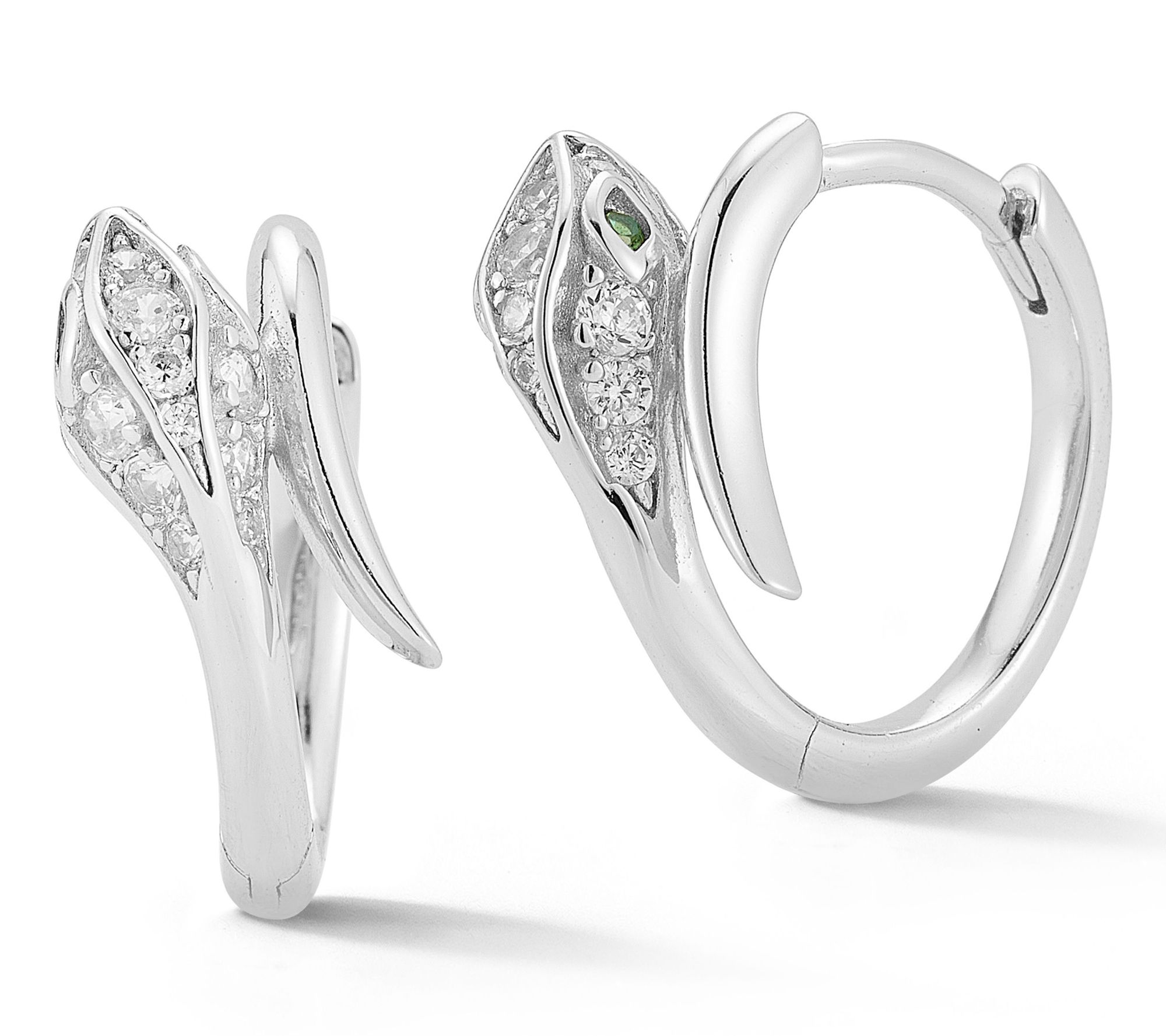 Sterlina Silver Pave Snake Huggie Hoop Earrings, Sterling