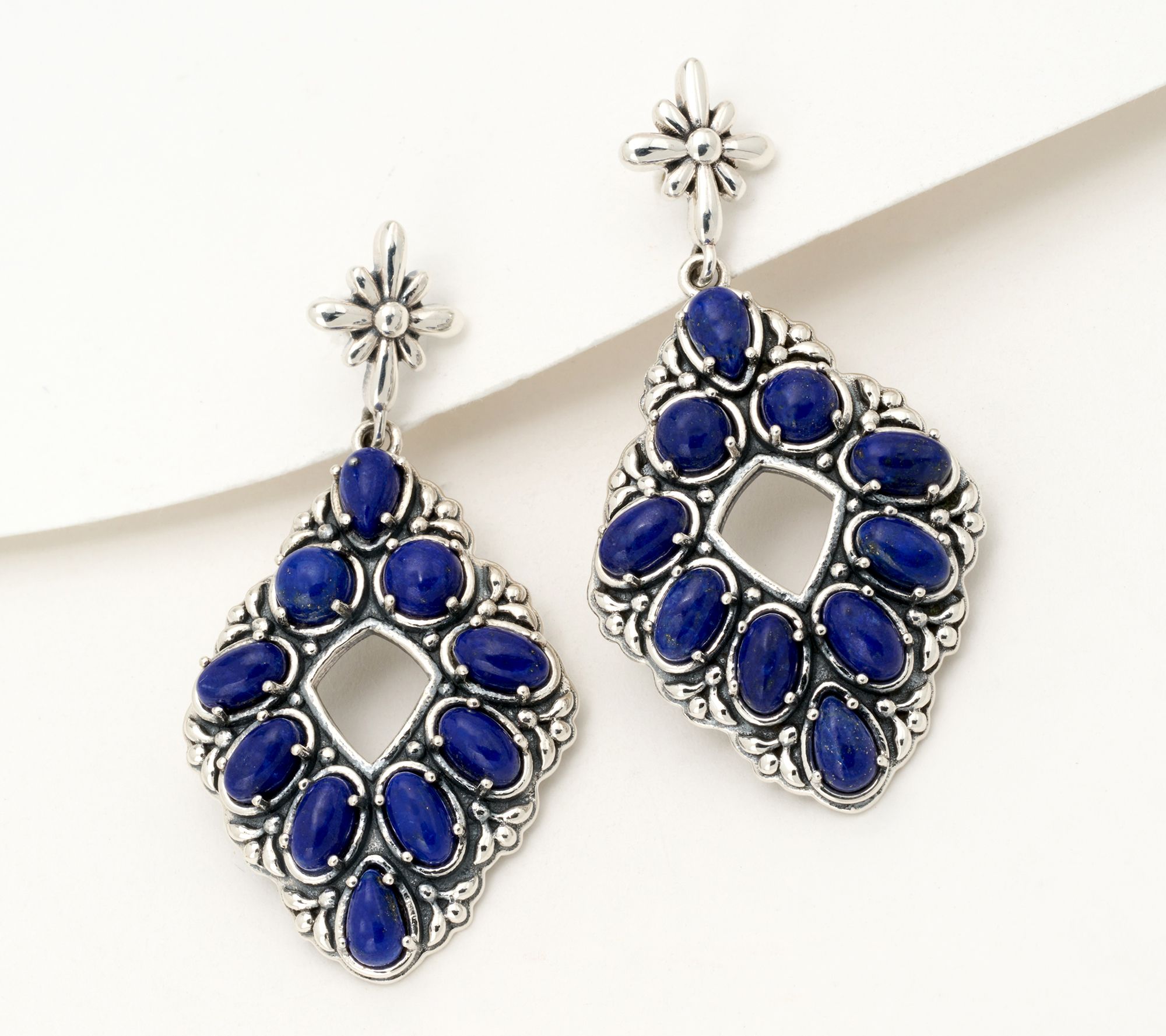 American West Sterling Silver Diamond Shape Gemstone Earrings