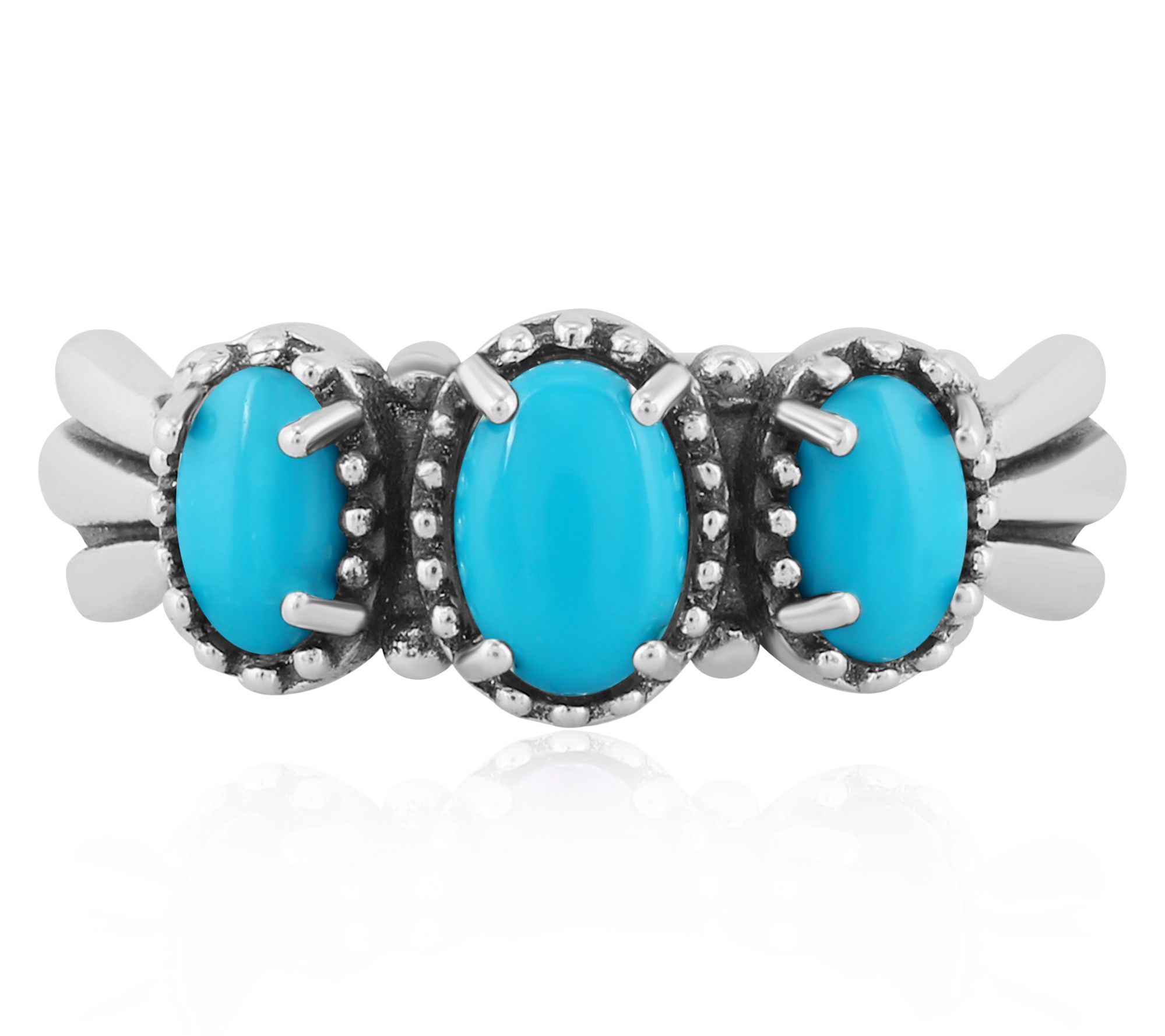 American West Sterling Silver Three Gemstone Fan Band Ring