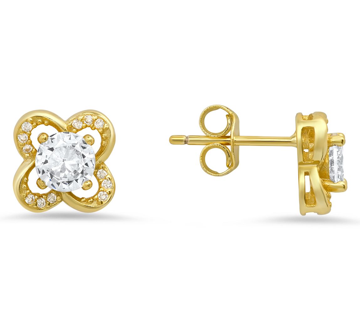 Diamonique Flower Stud Earrings, Sterling Silver