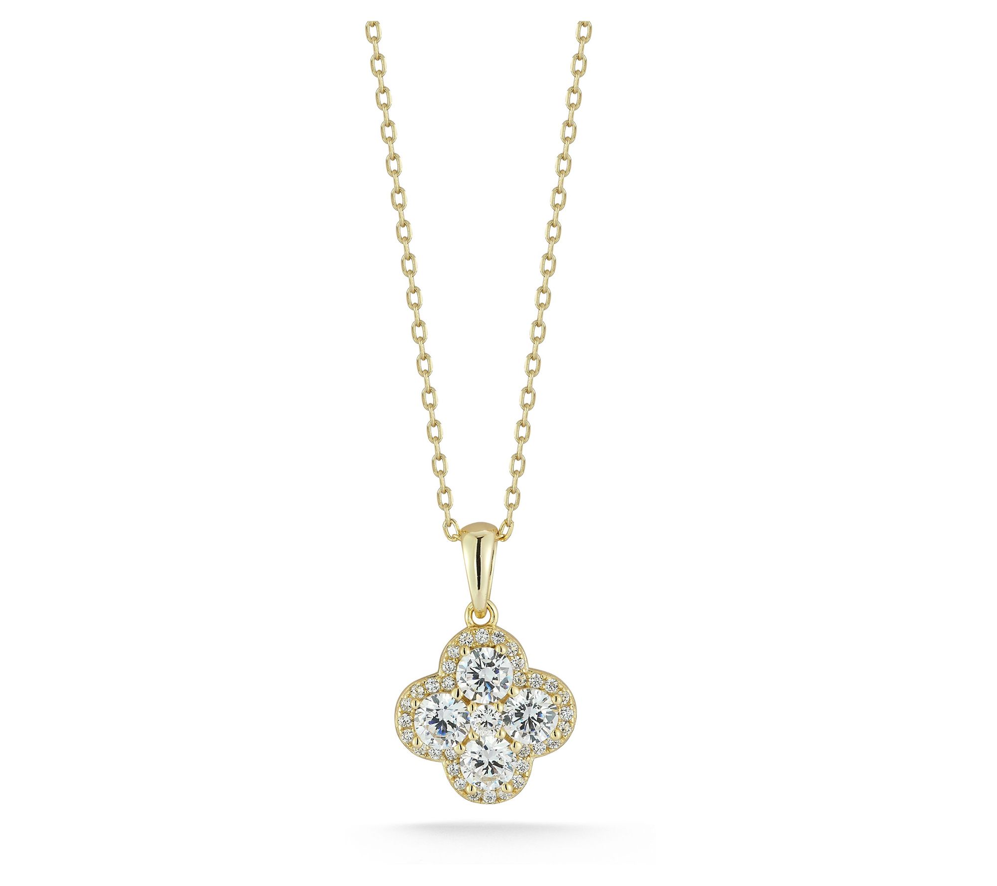 Sterlina Silver Pave Round Clover Pendant w/ Chain, Sterling