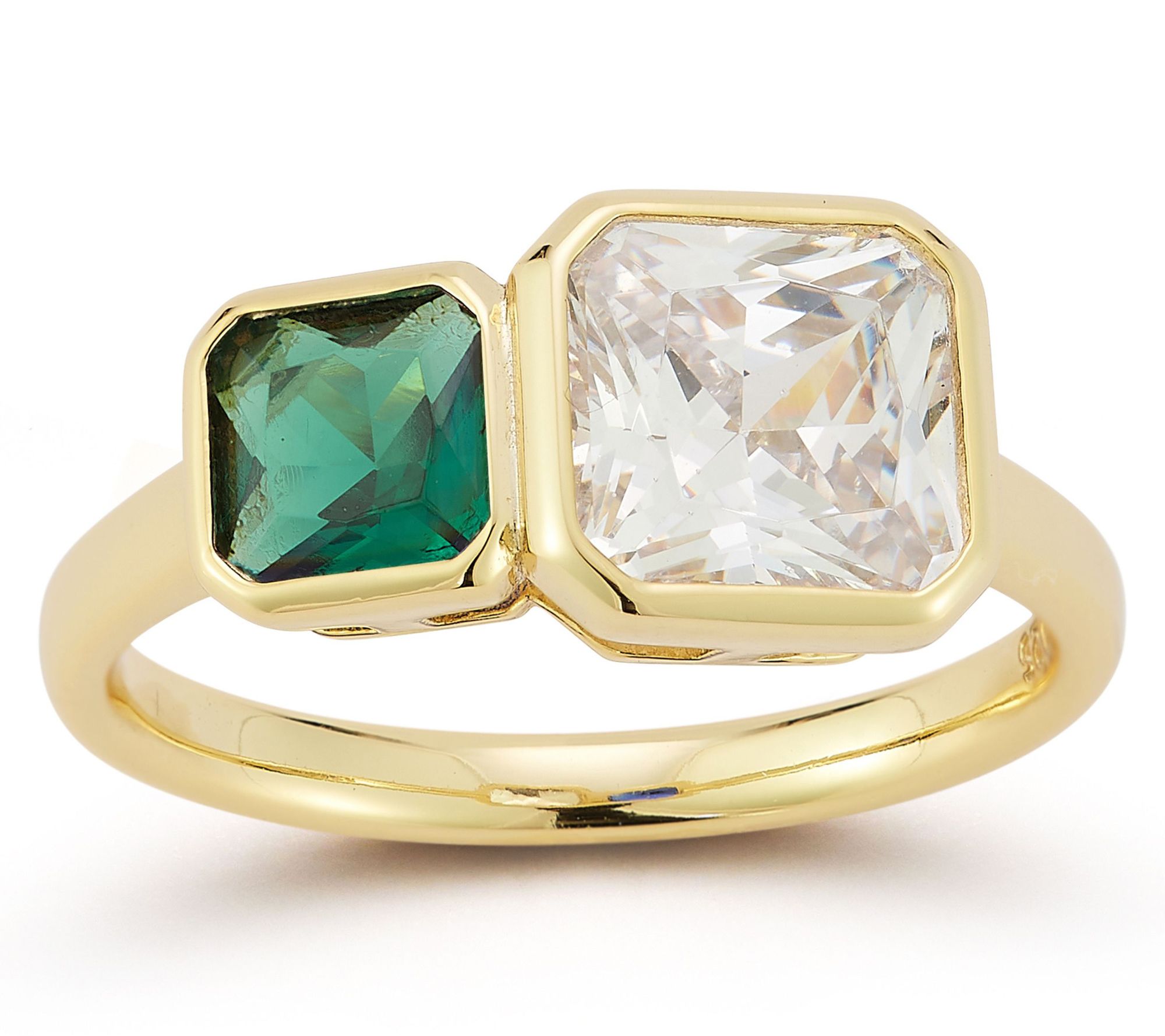 Rachel Zoe Duo Radiant Cut Ring, 14K Gold Plated