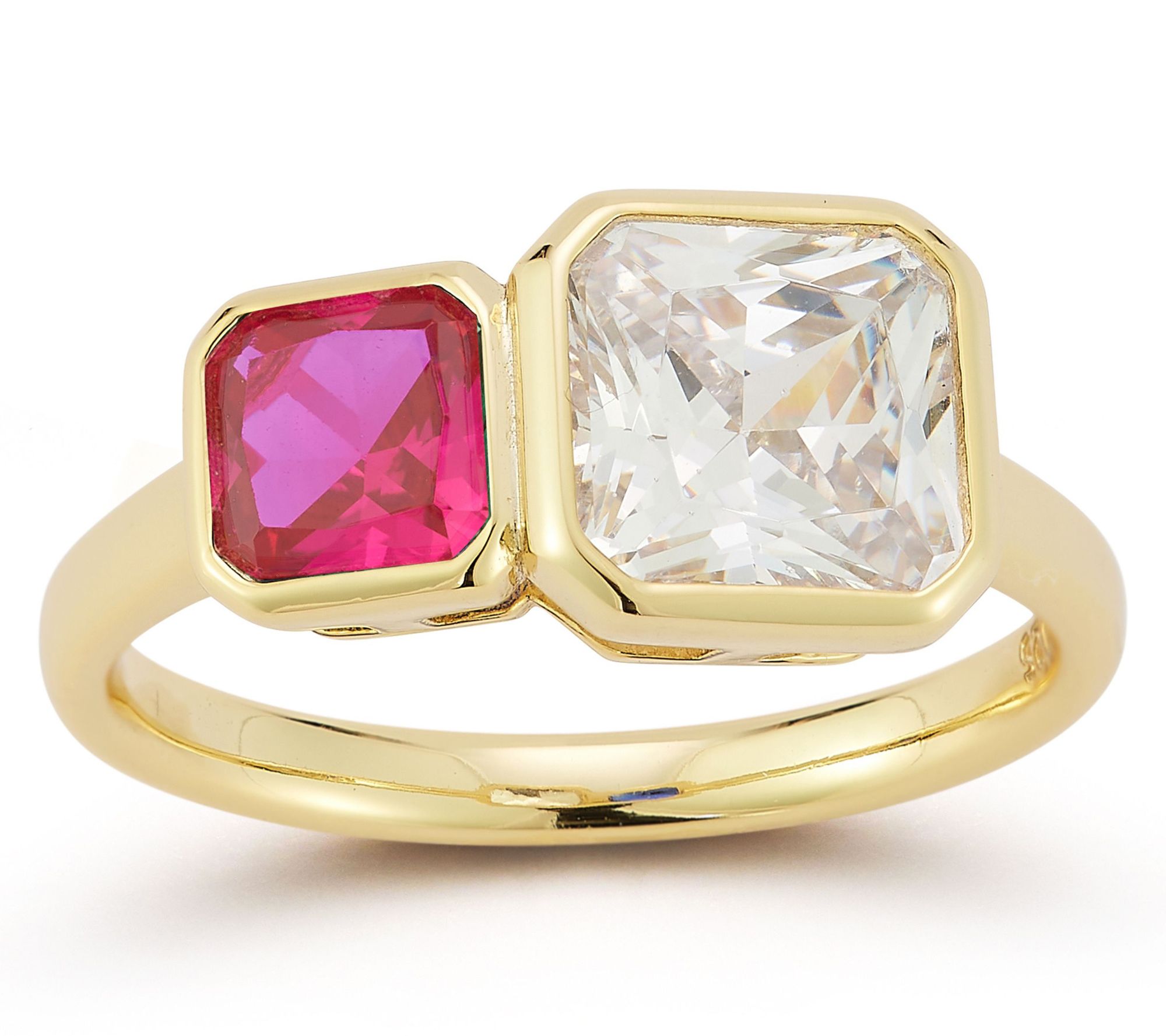 Rachel Zoe Duo Radiant Cut Ring, 14K Gold Plated