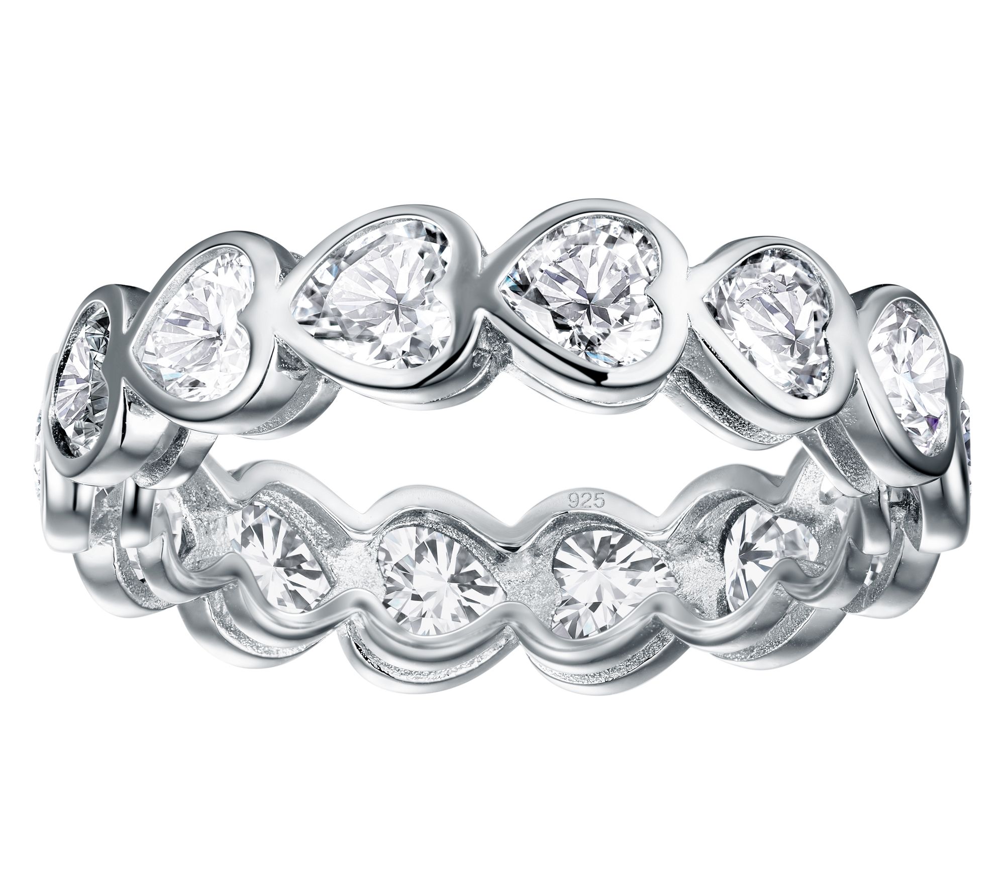 Moissanite Luxe Heart Cut Eternity Band Ring, Sterling Silver
