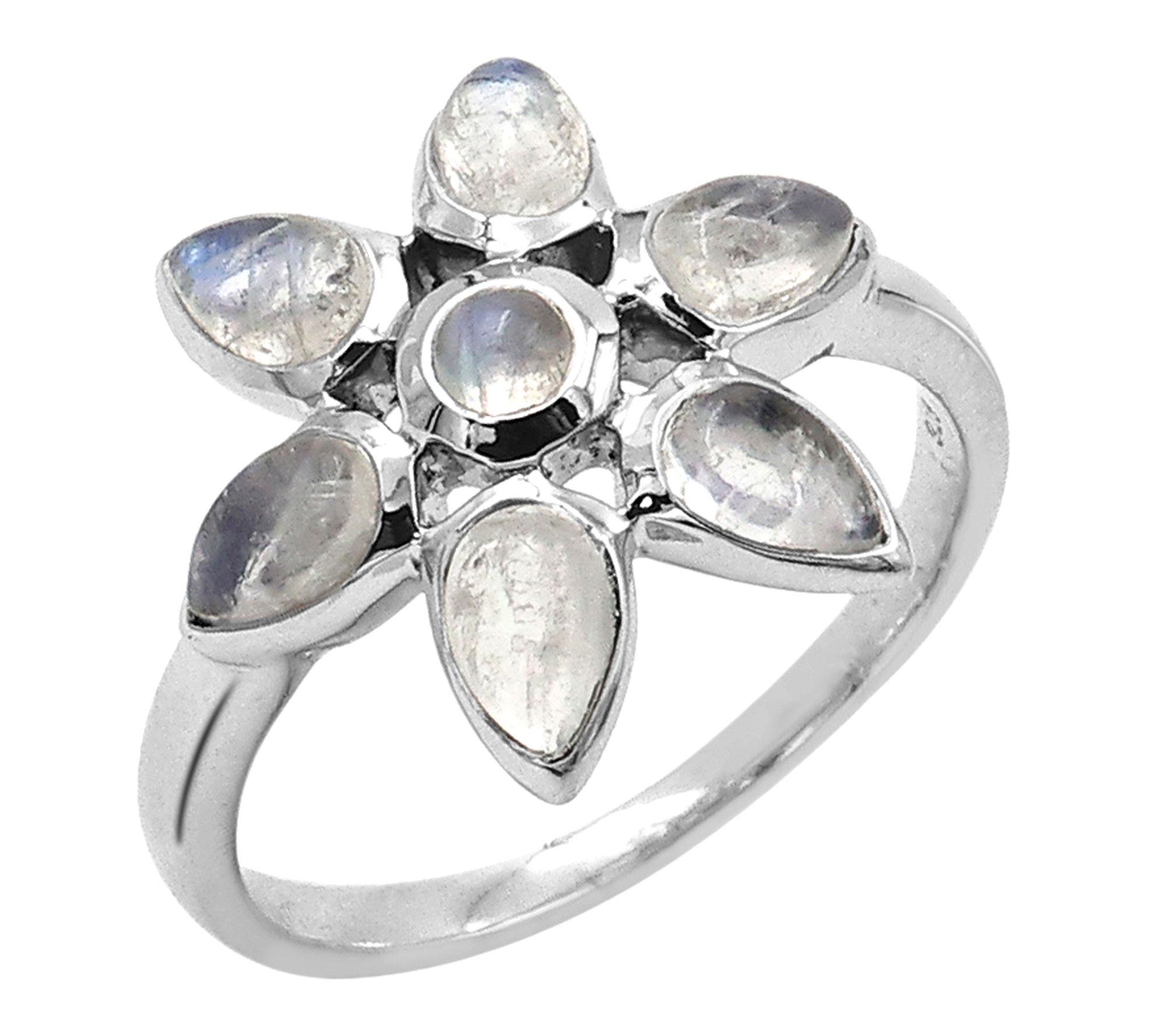 Affinity Gems Rainbow Moonstone Floral Ring, Sterling