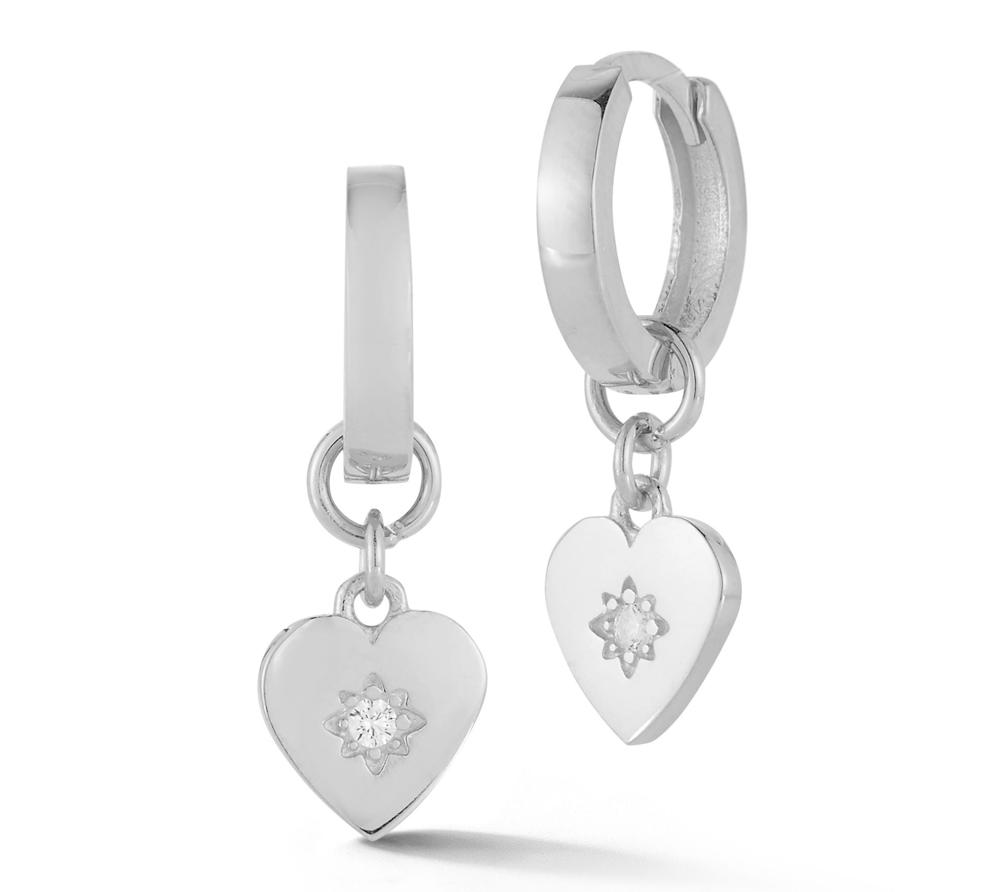 Sterlina Silver CZ Accented Heart Huggie Earrings, Sterling
