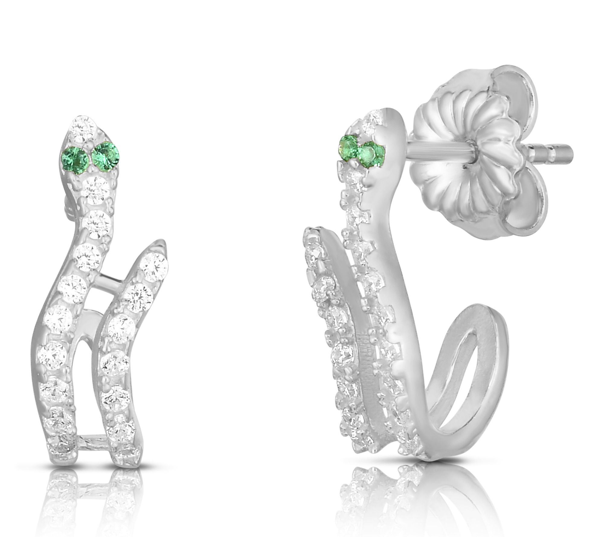 Sterlina Silver Dainty Pave Snake Stud Earrings, Sterling