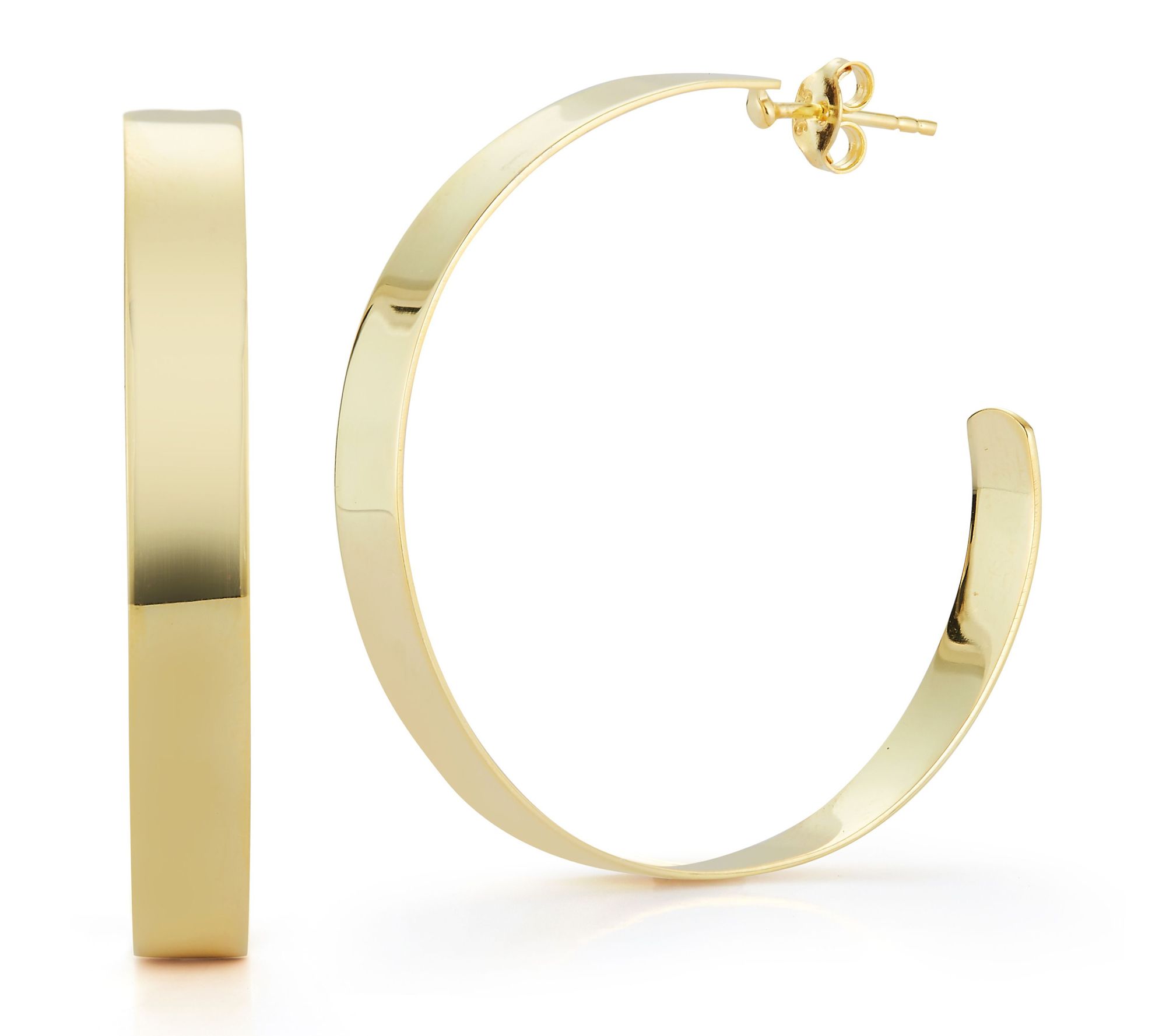 Sterlina Silver 1-1/2" Flat Polished Hoop Earrings, Sterling