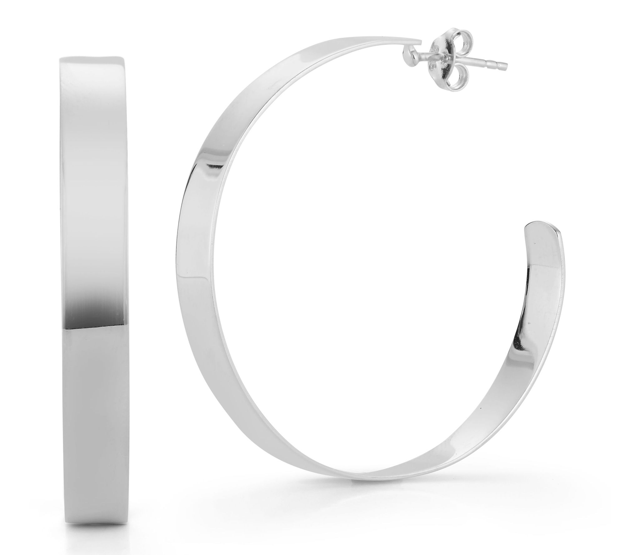 Sterlina Silver 1-1/2" Flat Polished Hoop Earrings, Sterling