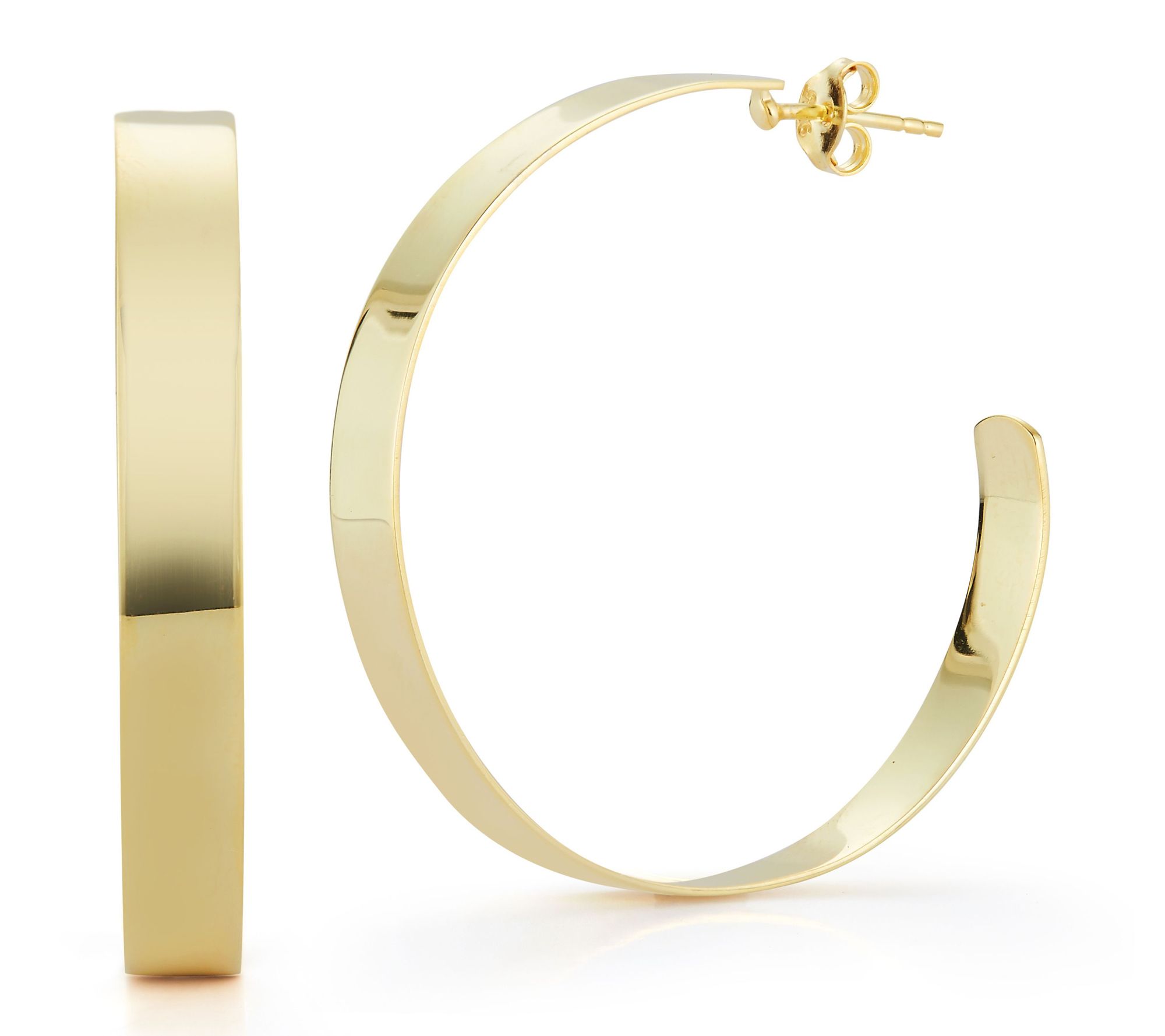 Sterlina Silver 1-1/2" Flat Polished Hoop Earrings, Sterling