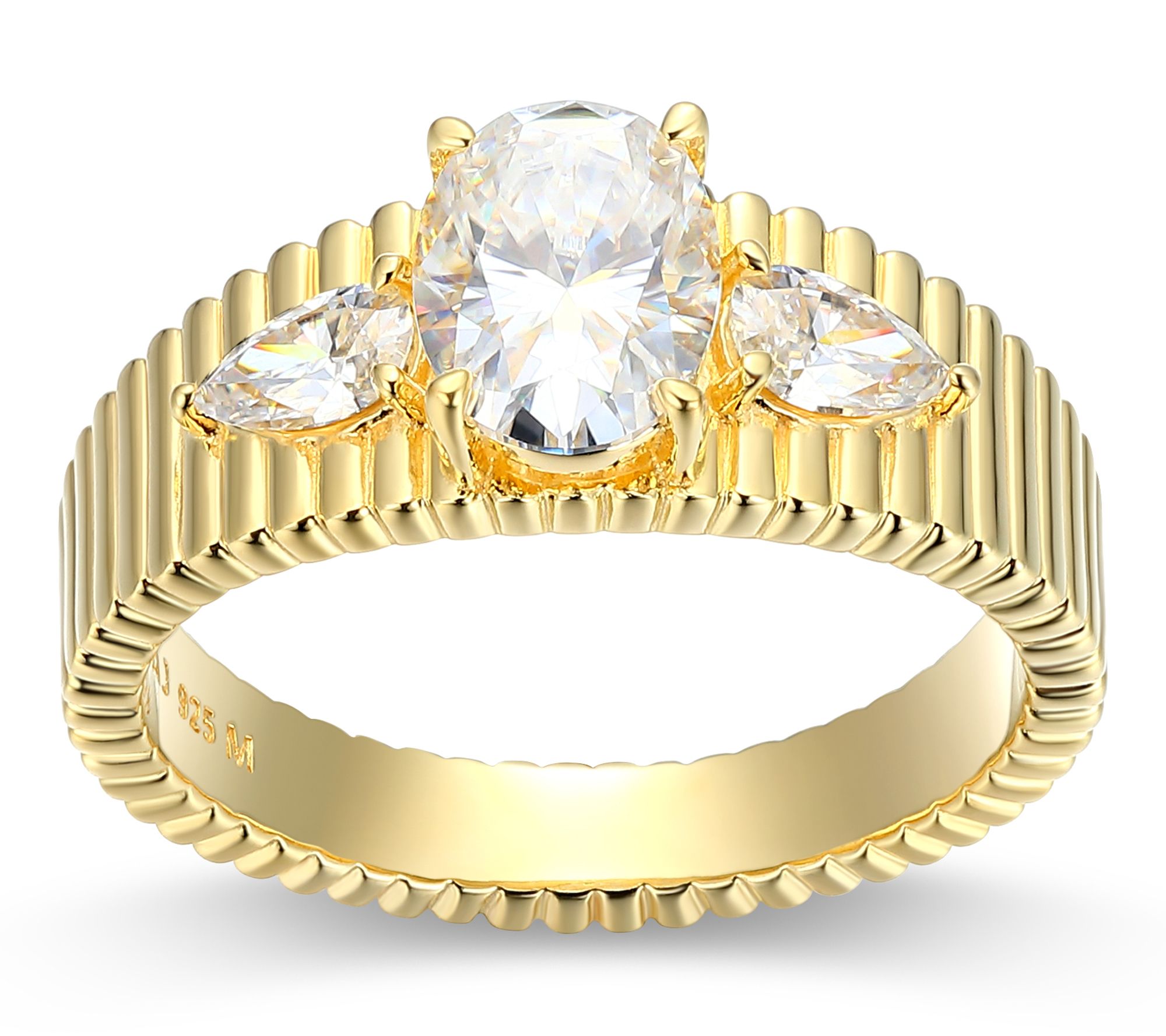 Moissanite 1.80 cttw Ribbed Band Ring, 18K GoldPlated