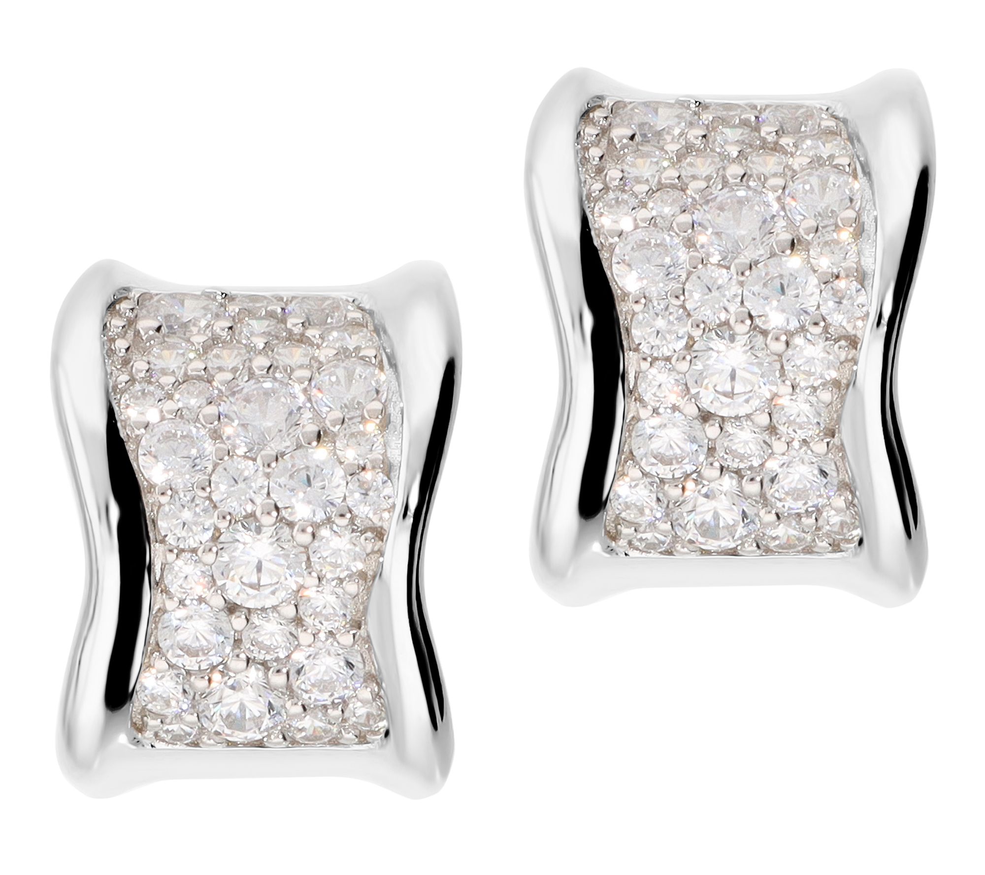 Diamonique Pave Half Hoop Earrings, Sterling Silver