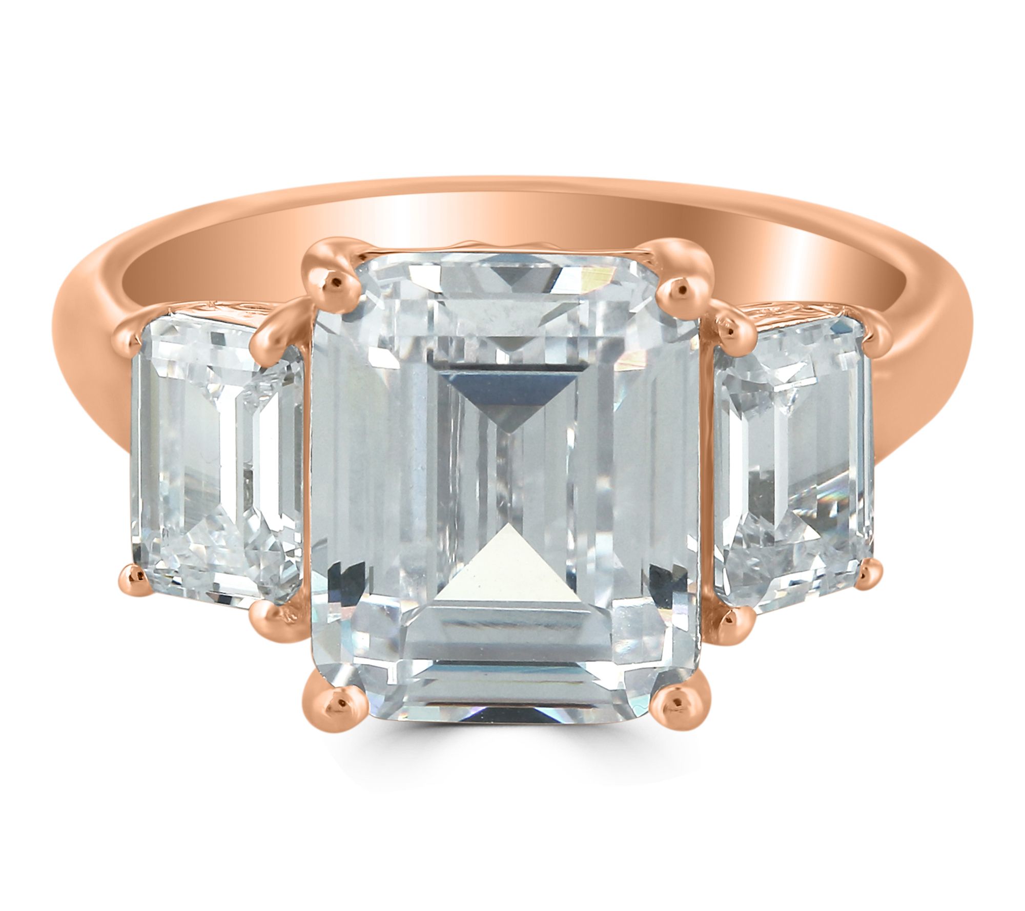Diamonique x Kathy Levine Emerald Cut  3-StoneRing, Sterling