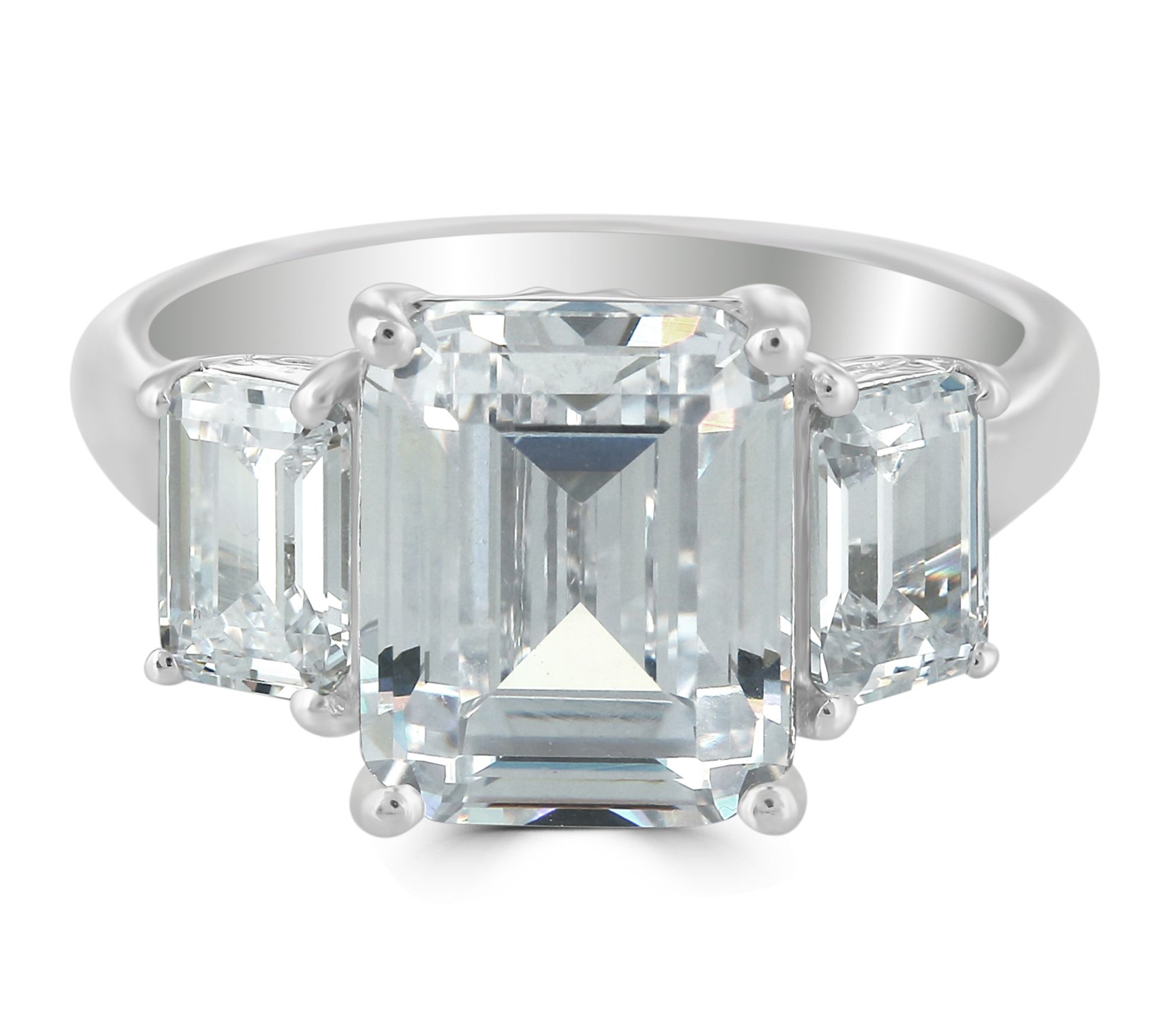 Diamonique x Kathy Levine Emerald Cut  3-StoneRing, Sterling
