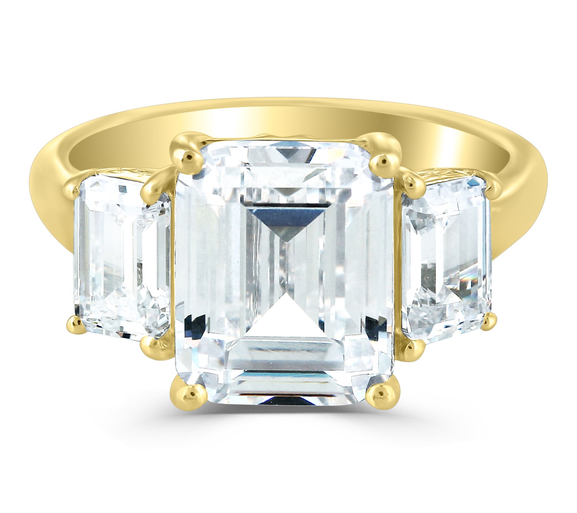 Diamonique x Kathy Levine Emerald Cut  3-StoneRing, Sterling