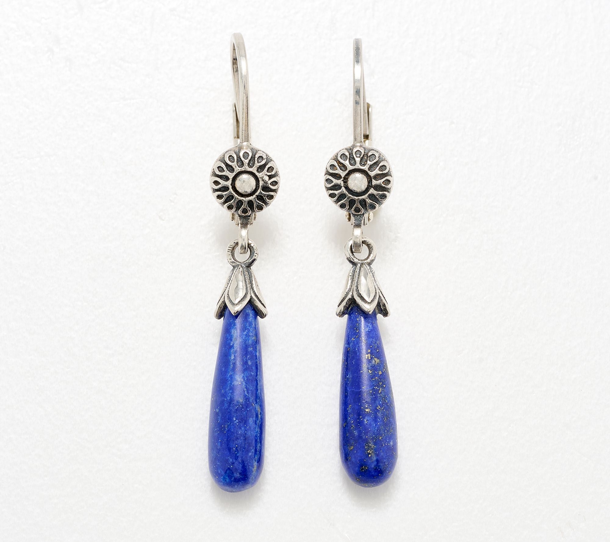 American West Sterling Teardrop Gemstone Squash Blossom Earring