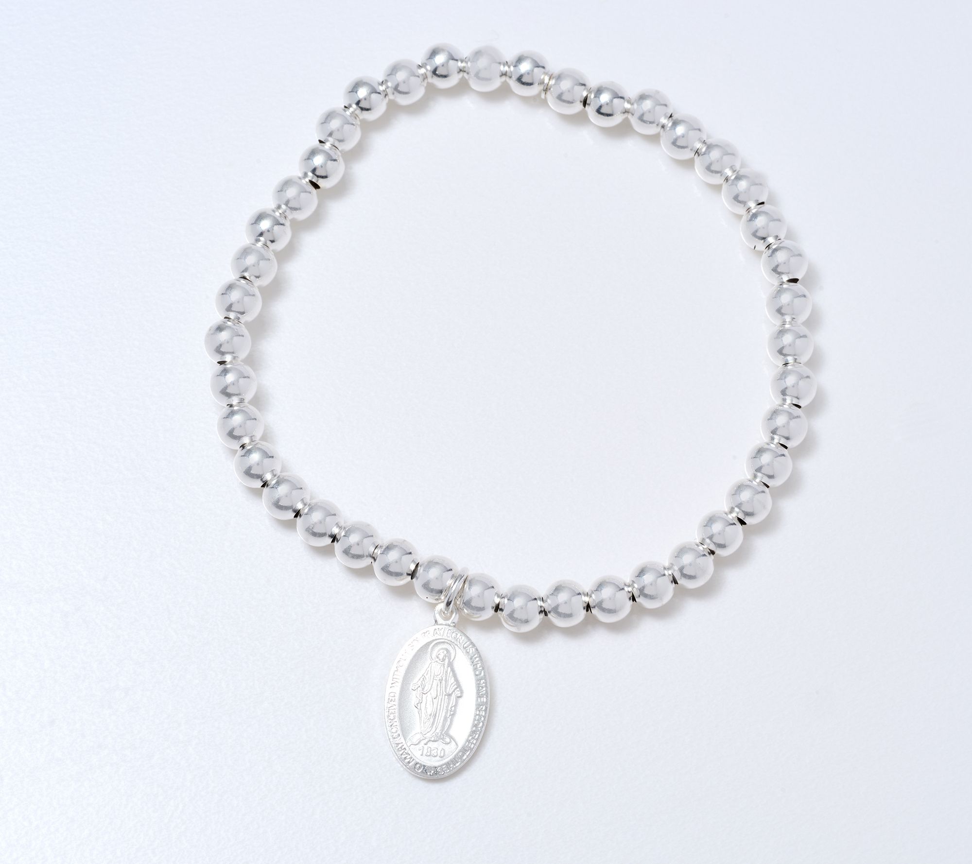 UltraFine 950 Silver Beaded Stretch Bracelet w/ Medal Pendant