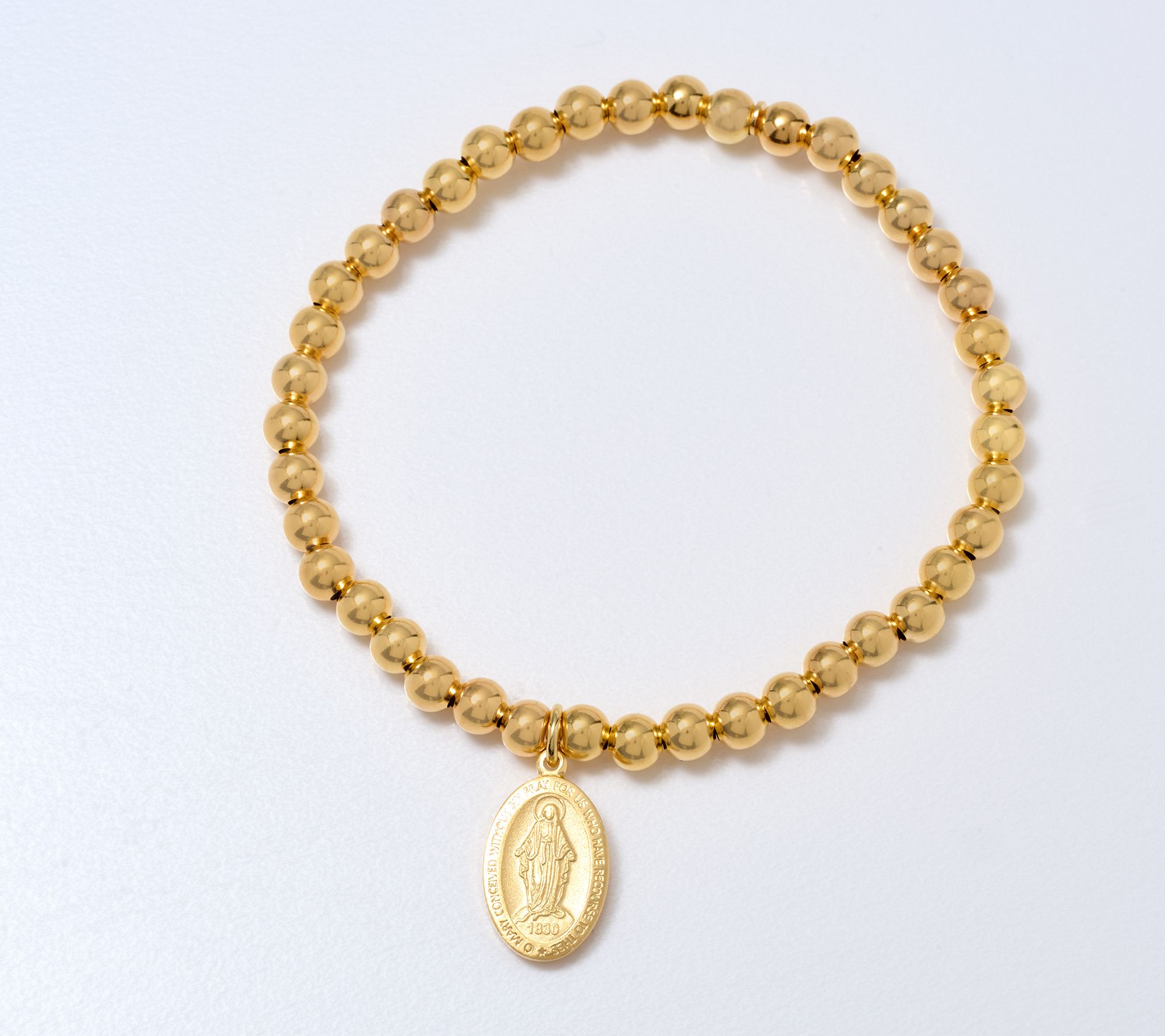 UltraFine 950 Silver Beaded Stretch Bracelet w/ Medal Pendant