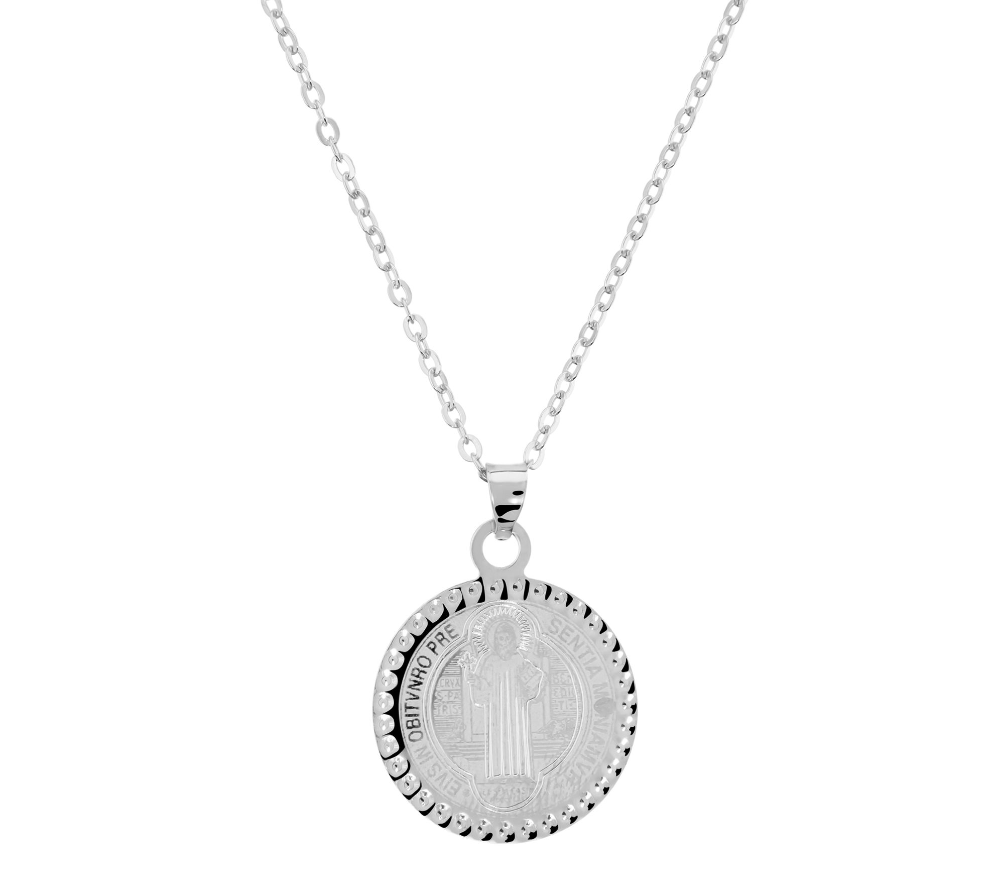 Italian Silver Saint Benedict Pendant w/ Chain,Sterling