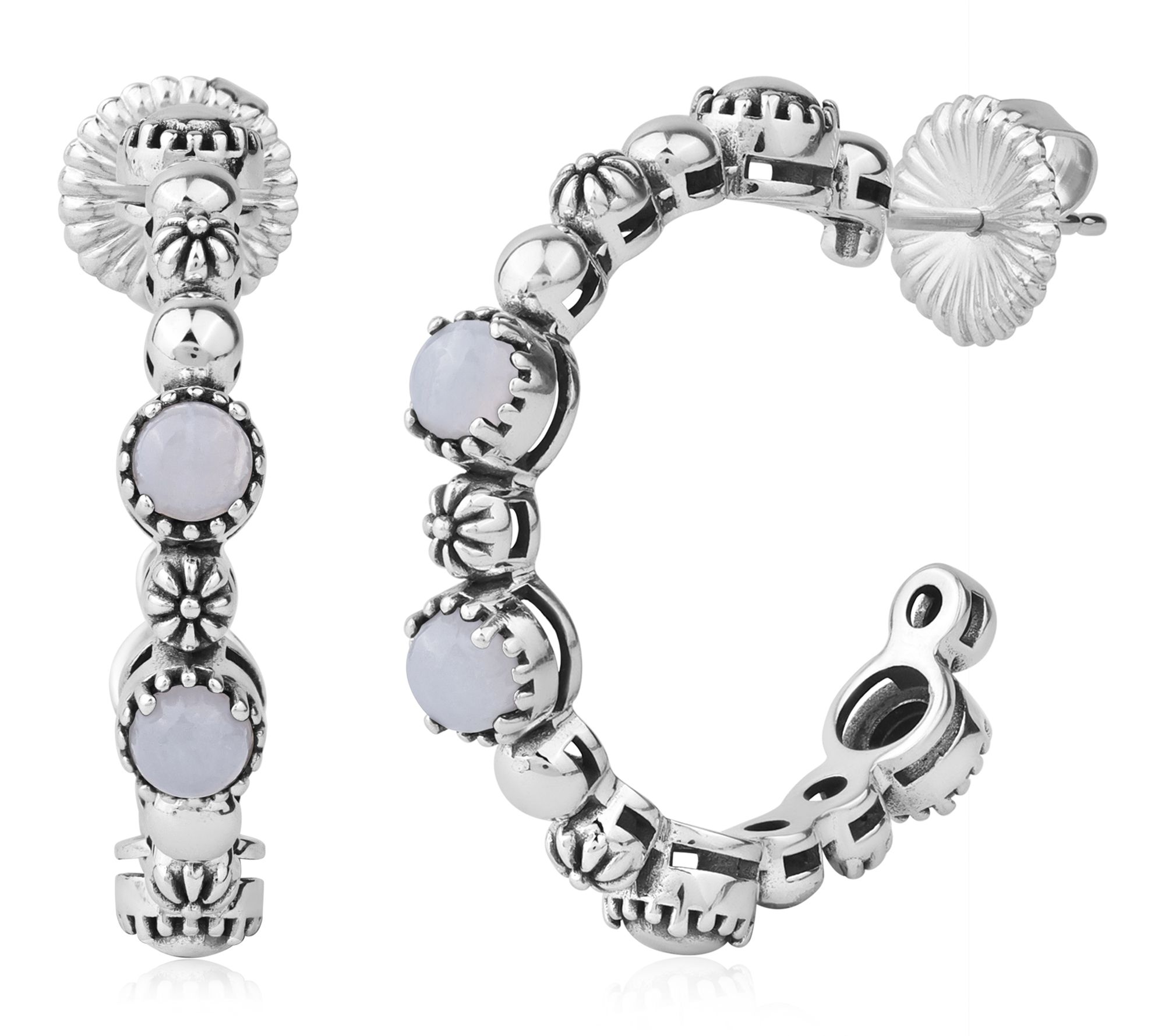 American West Sterling Gemstone & Concha Hoop Earrings